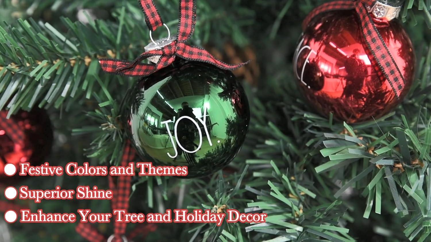 Rae Dunn Christmas Ornaments - Set of 12 Clear Glass Balls with Cute Holiday Designs - 60mm / 2.36 Inch Hanging Decorations for Xmas Tree