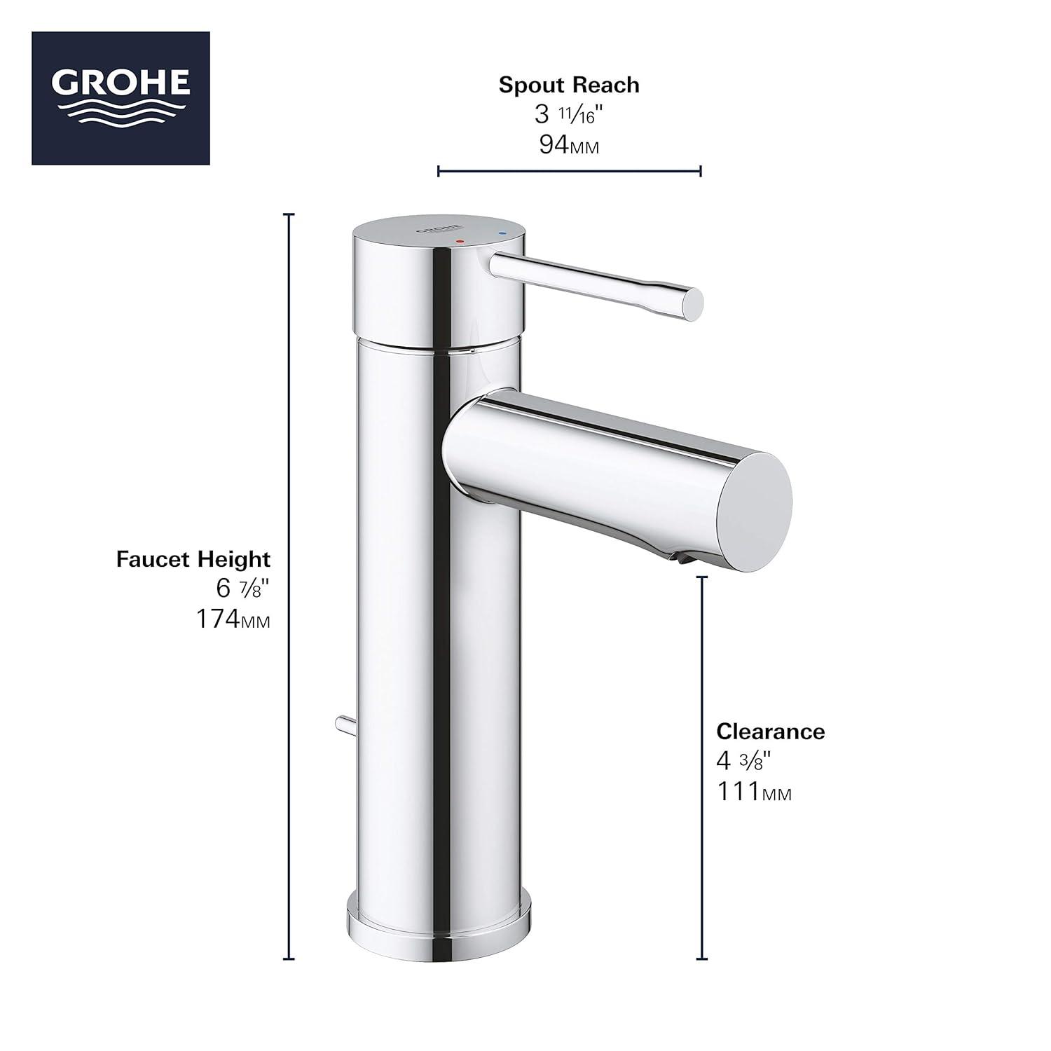 Grohe 32 216 A Essence 1.2 GPM Single Hole Bathroom Faucet - Nickel