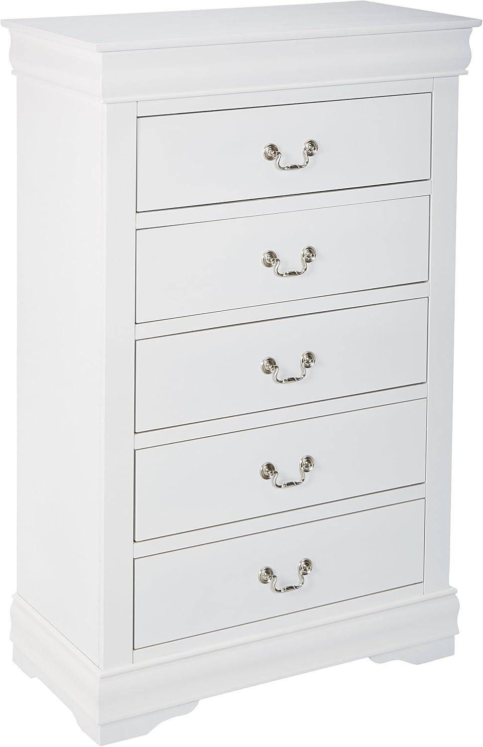 White 5-Drawer Chest with Brushed Nickel Hardware