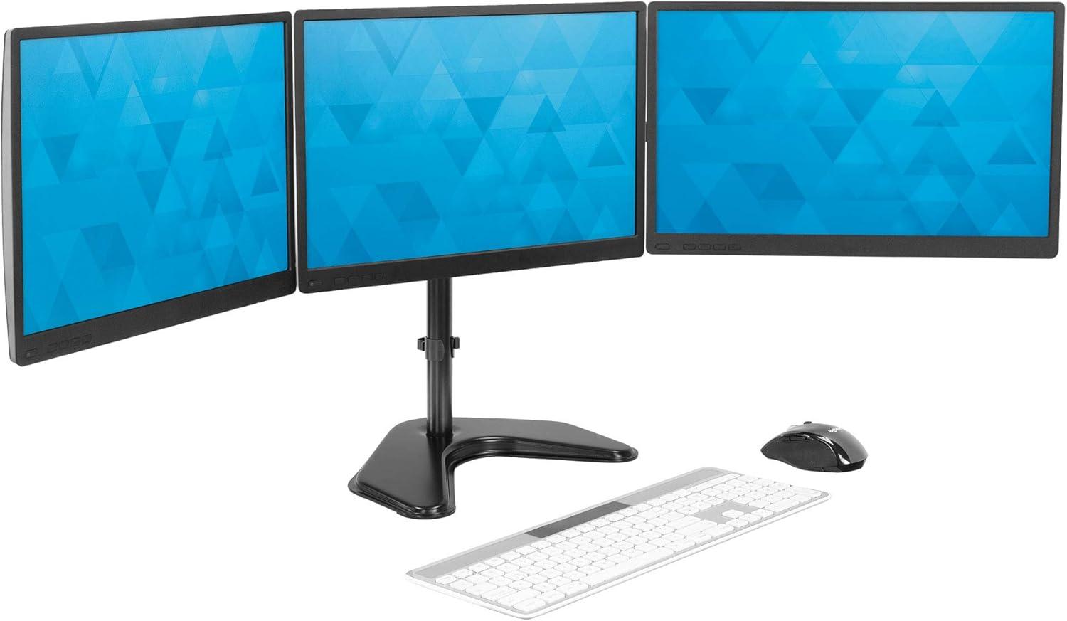 Black Metal Triple Monitor Desk Stand with Adjustable Arms