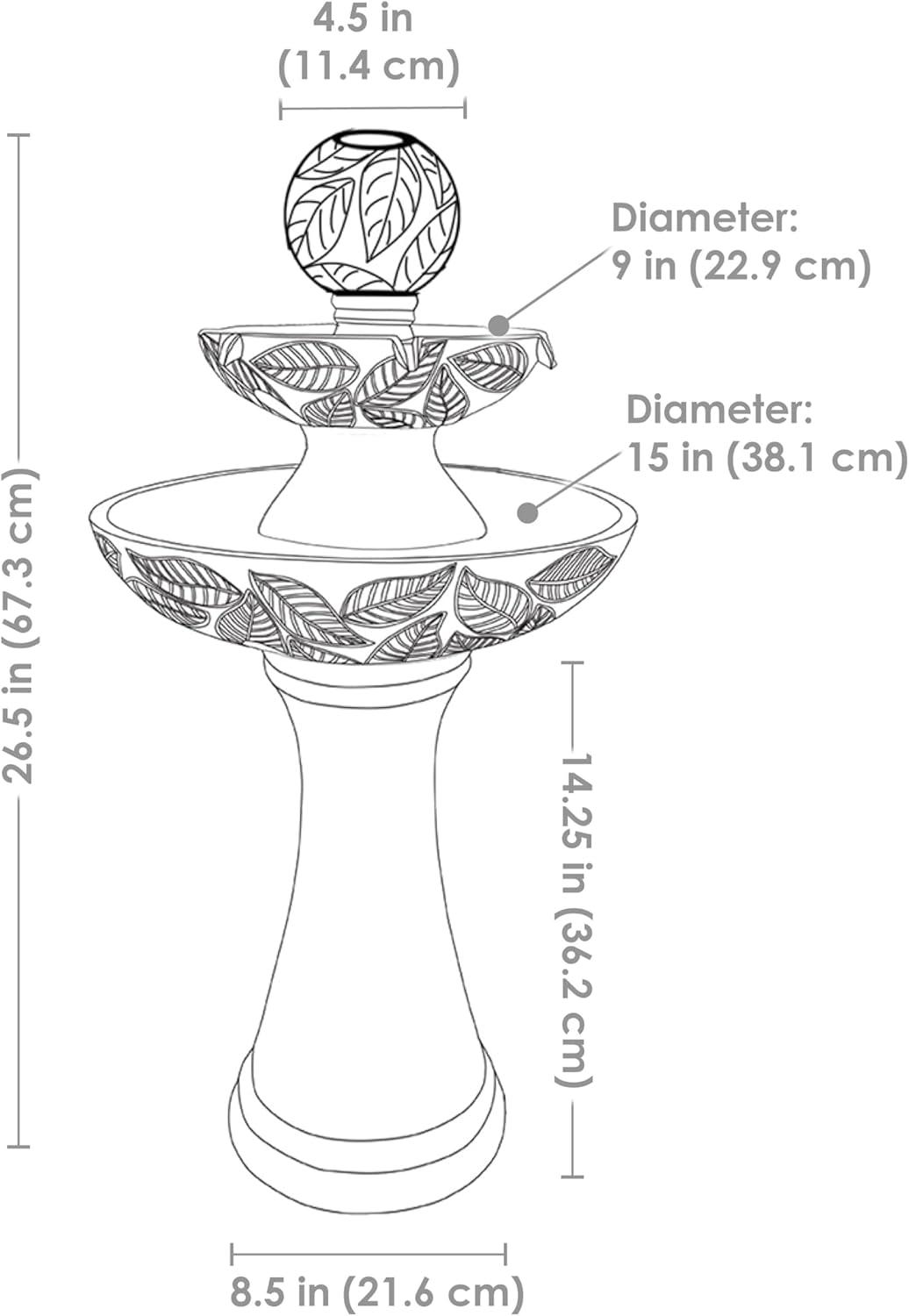 Off-White Ceramic 2-Tier Outdoor Fountain with LED Lights