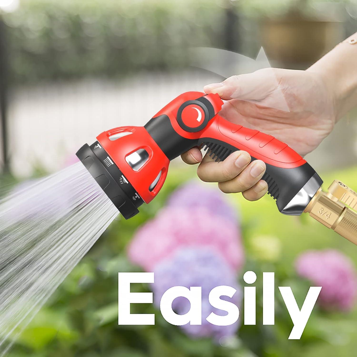 HmiL-U Garden Hose Spray Nozzle - 10 Adjustable Patterns Metal High Pressure Hose Nozzle with Thumb Control Design, Hose Sprayer for Garden & Lawns Watering, Cleaning, Pets & Car Washing C9