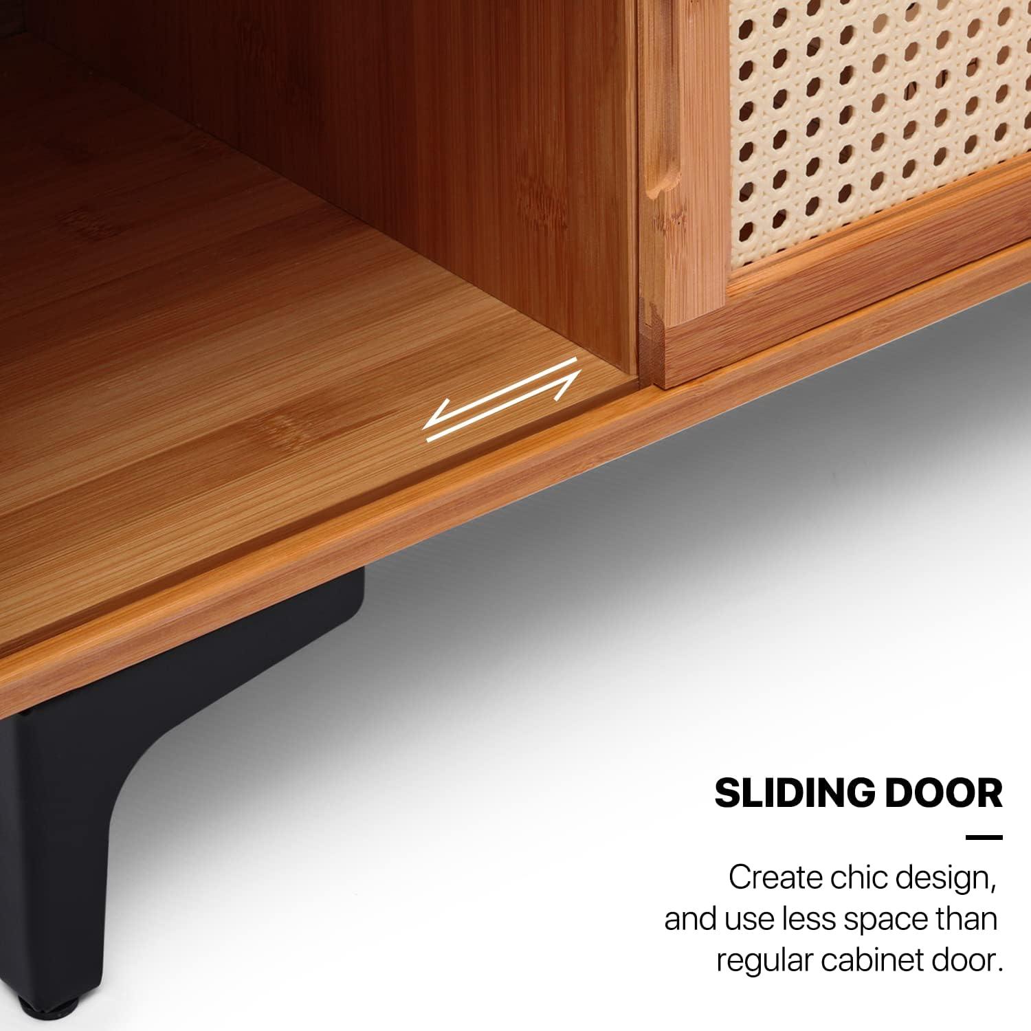 MoNiBloom Bamboo TV Stand with Storage Cabinet, 54" to 82.5" Extendable Length TV Console for Home Living Room