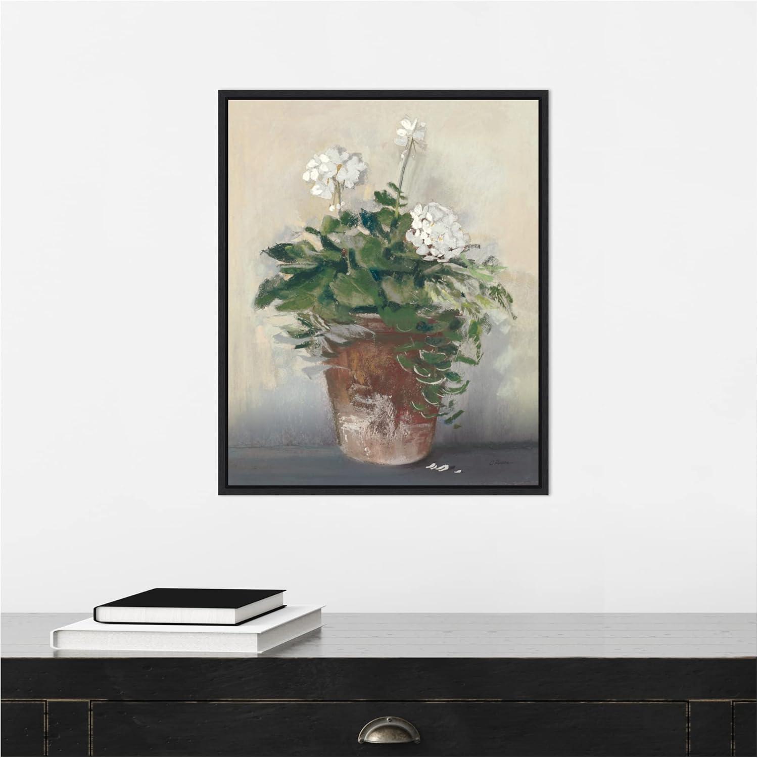 Amanti Art Pot of White Geraniums by Carol Rowan Framed Canvas Wall Art