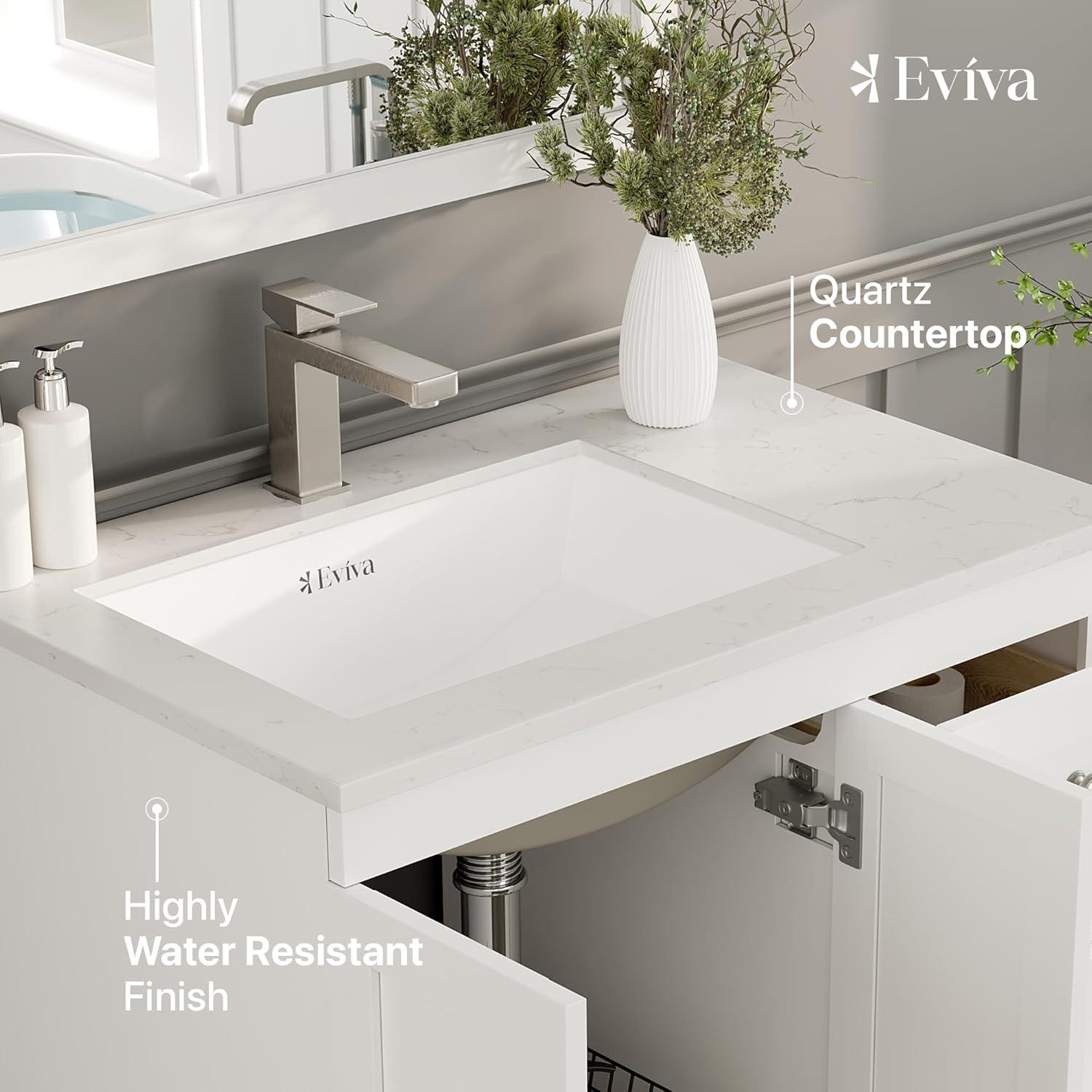 Eviva Happy 28"W x 18"D White Bathroom Vanity with White Carrara Quartz Vanity Top and Rectangular Undermount Sink
