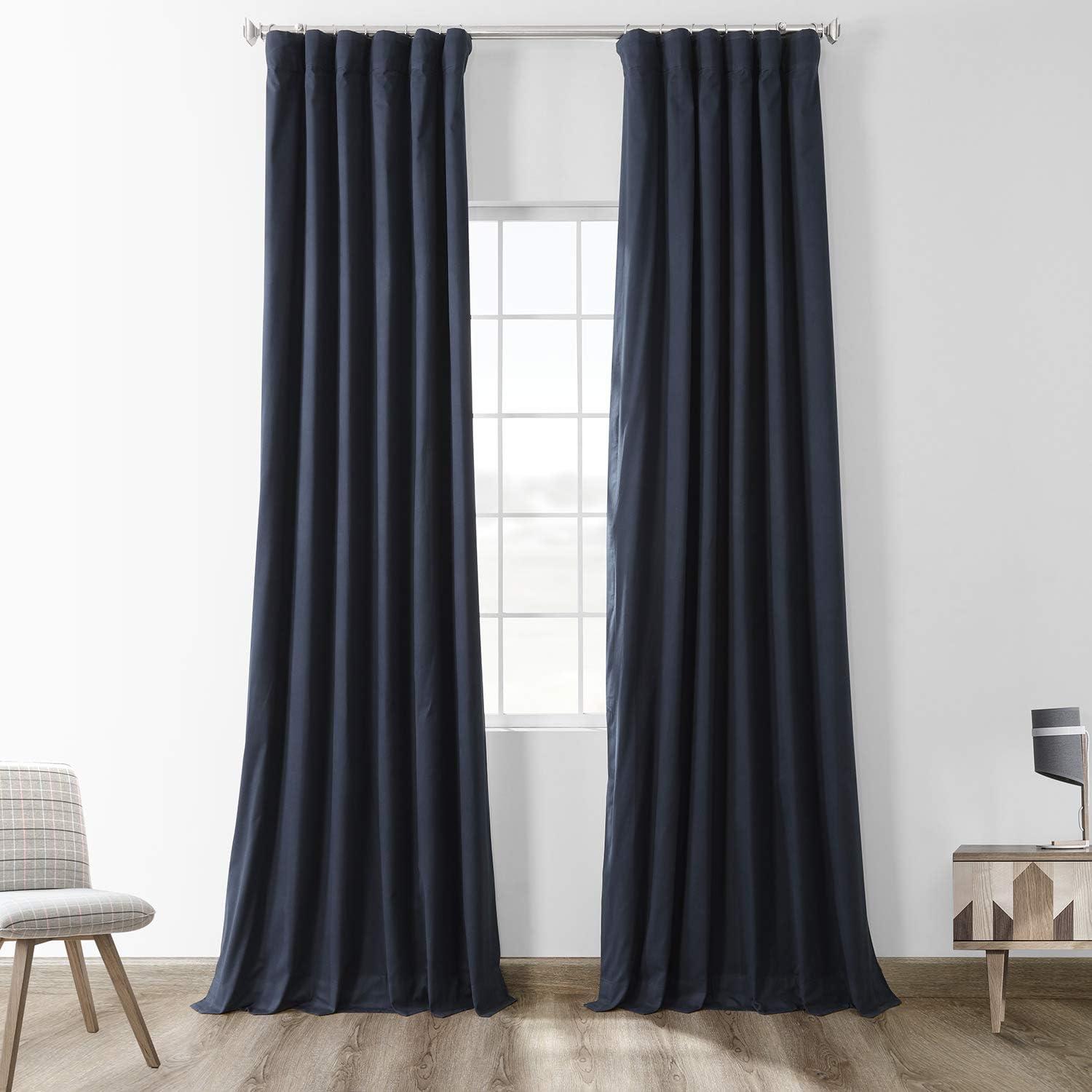 Polo Navy Solid Cotton Blackout Curtain (1 Panel), Polo Navy, 50W X 84L