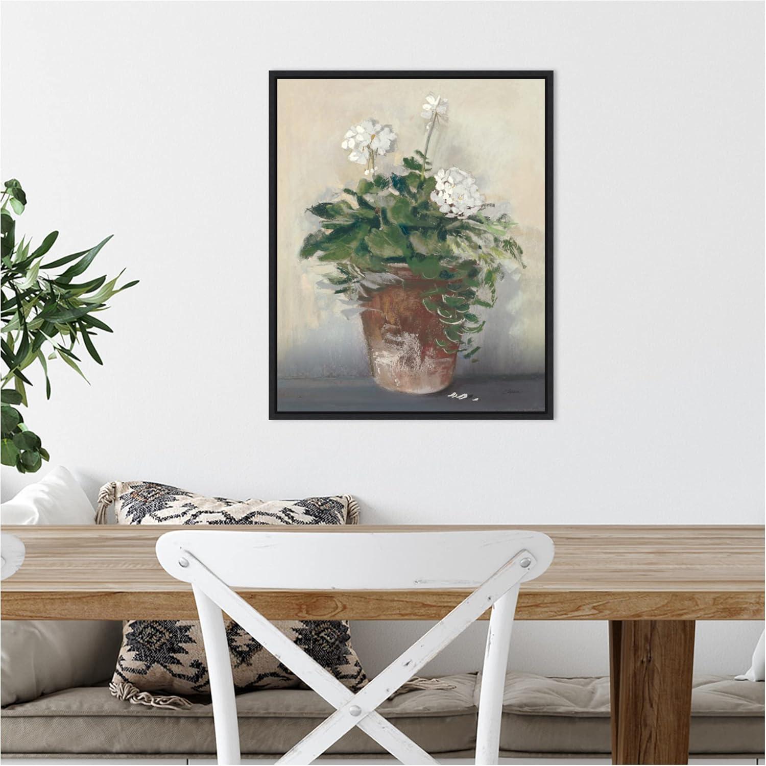 Amanti Art Pot of White Geraniums by Carol Rowan Framed Canvas Wall Art