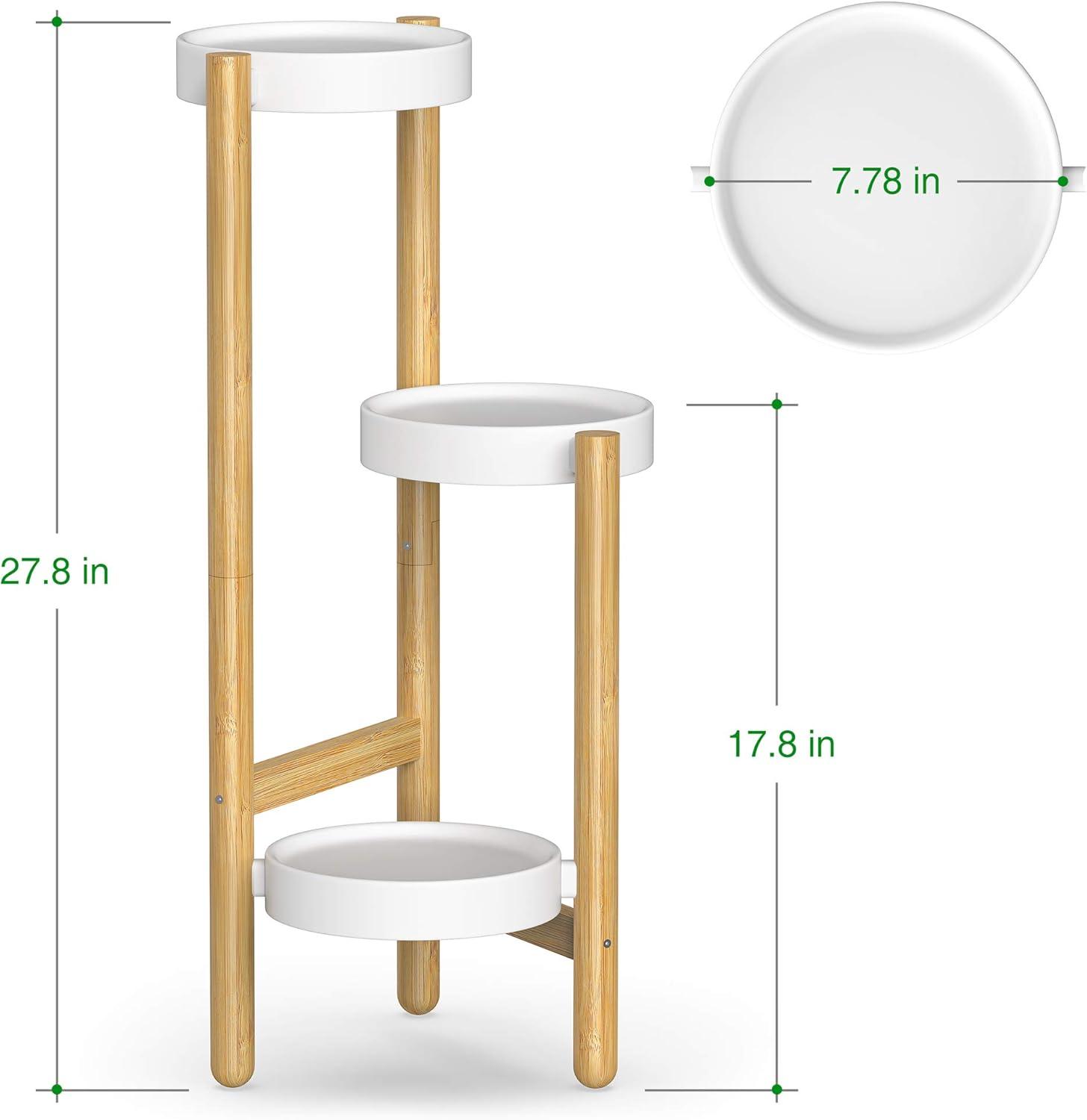 Natural Bamboo 3-Tier Corner Plant Stand with White Pots