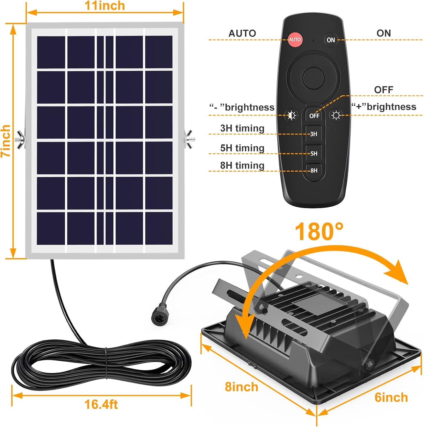 6000K Bright White Solar Flood Light with Remote and Auto On/Off