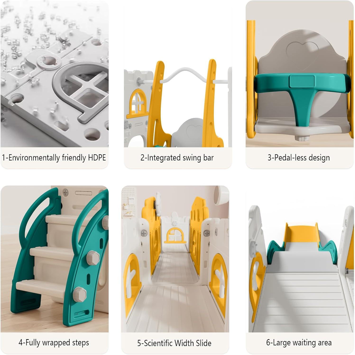 10 in 1 Toddler Slide, Age 1-3 with Swing, Basketball Hoop and Telescope, Kid Slide for Toddlers, Indoor Outdoor Playset Toddler Playground