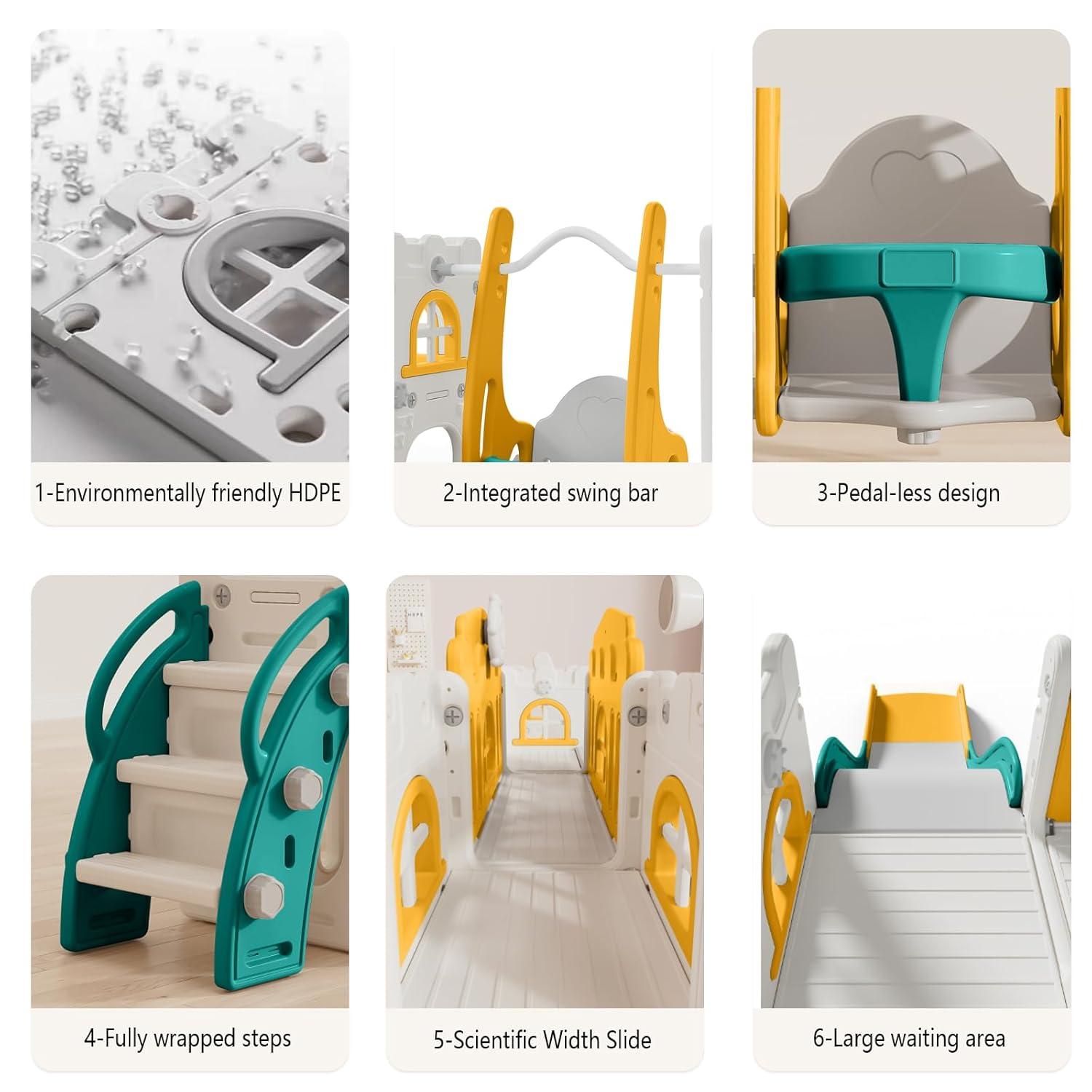 10 in 1 Toddler Slide, Age 1-3 with Swing, Basketball Hoop and Telescope, Kid Slide for Toddlers, Indoor Outdoor Playset Toddler Playground