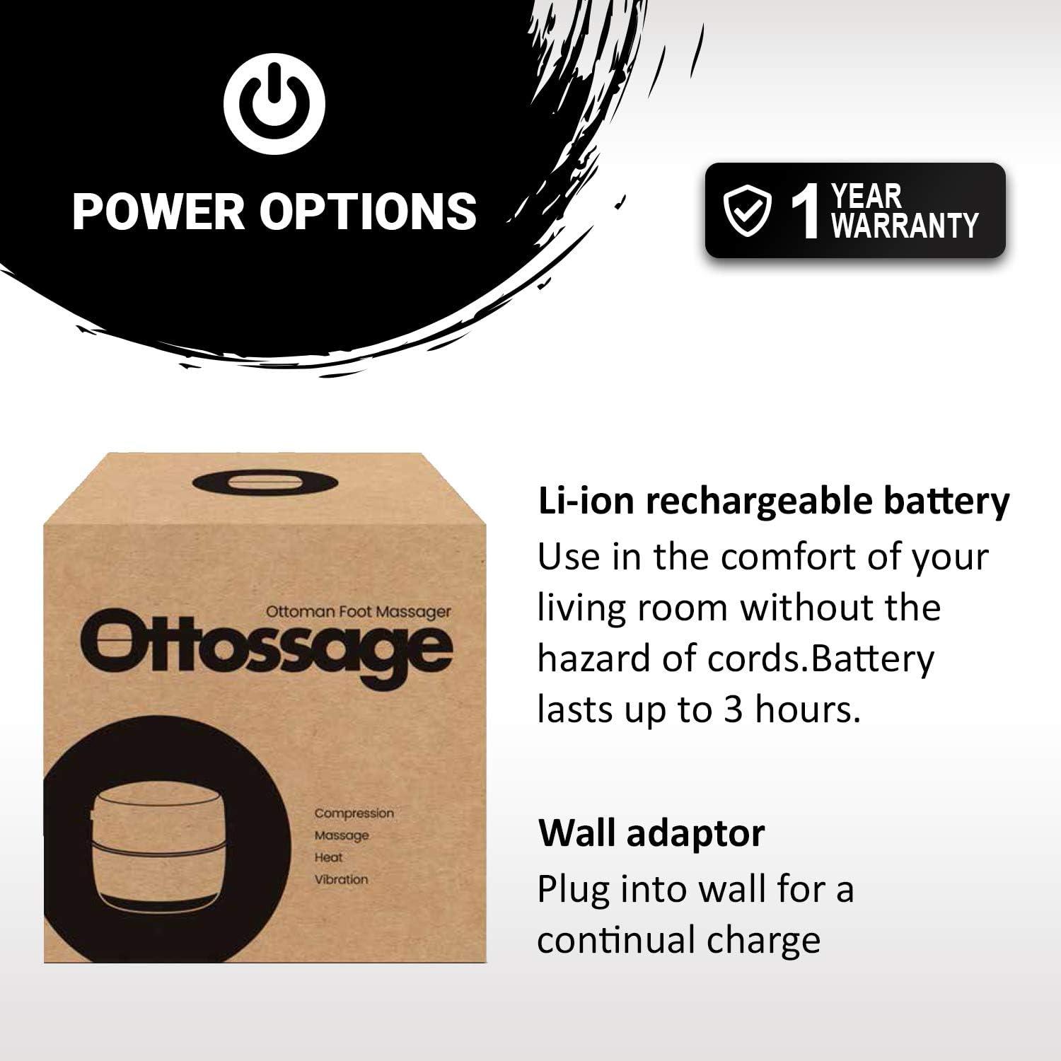 Ottoman Foot Massager by Ottossage, Rechargeable Massaging Ottoman with Removable Lid