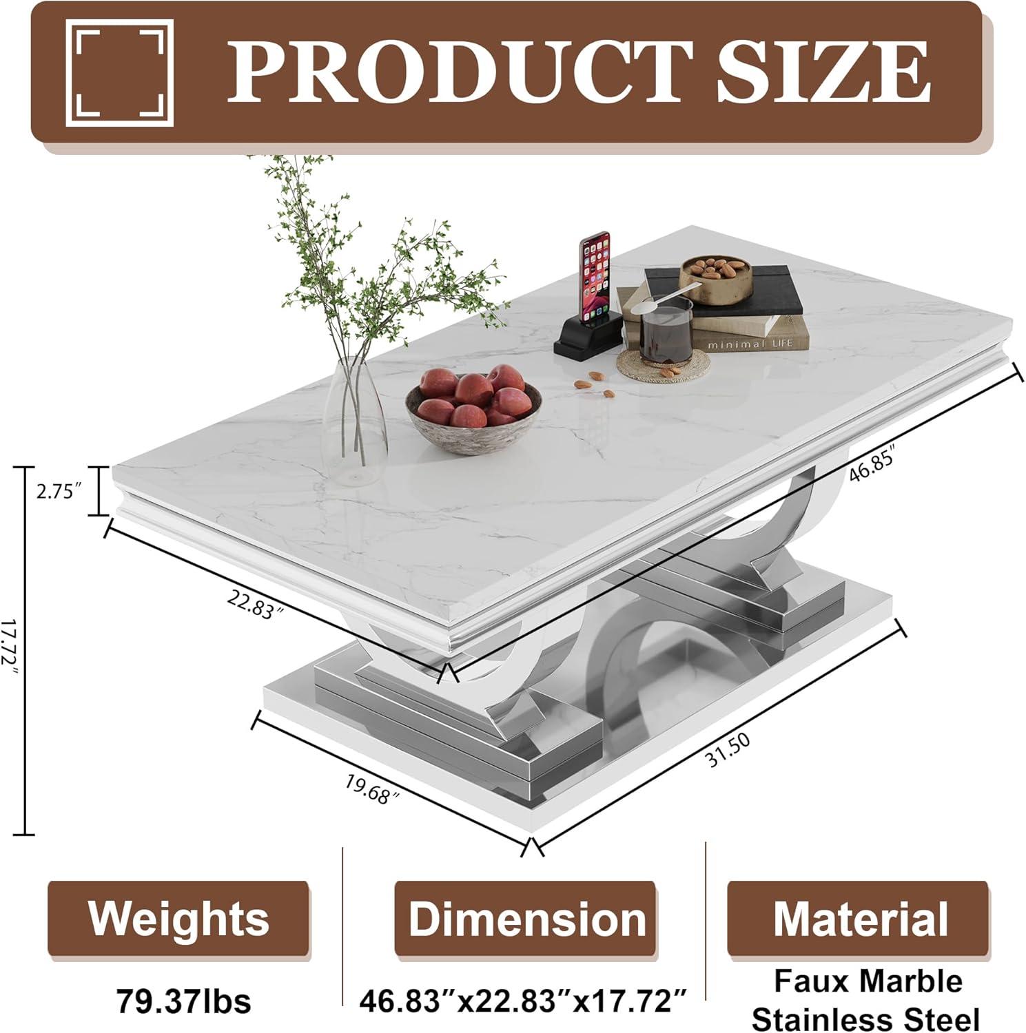 Rectangle Marble Coffee Table With Stainless Steel Base