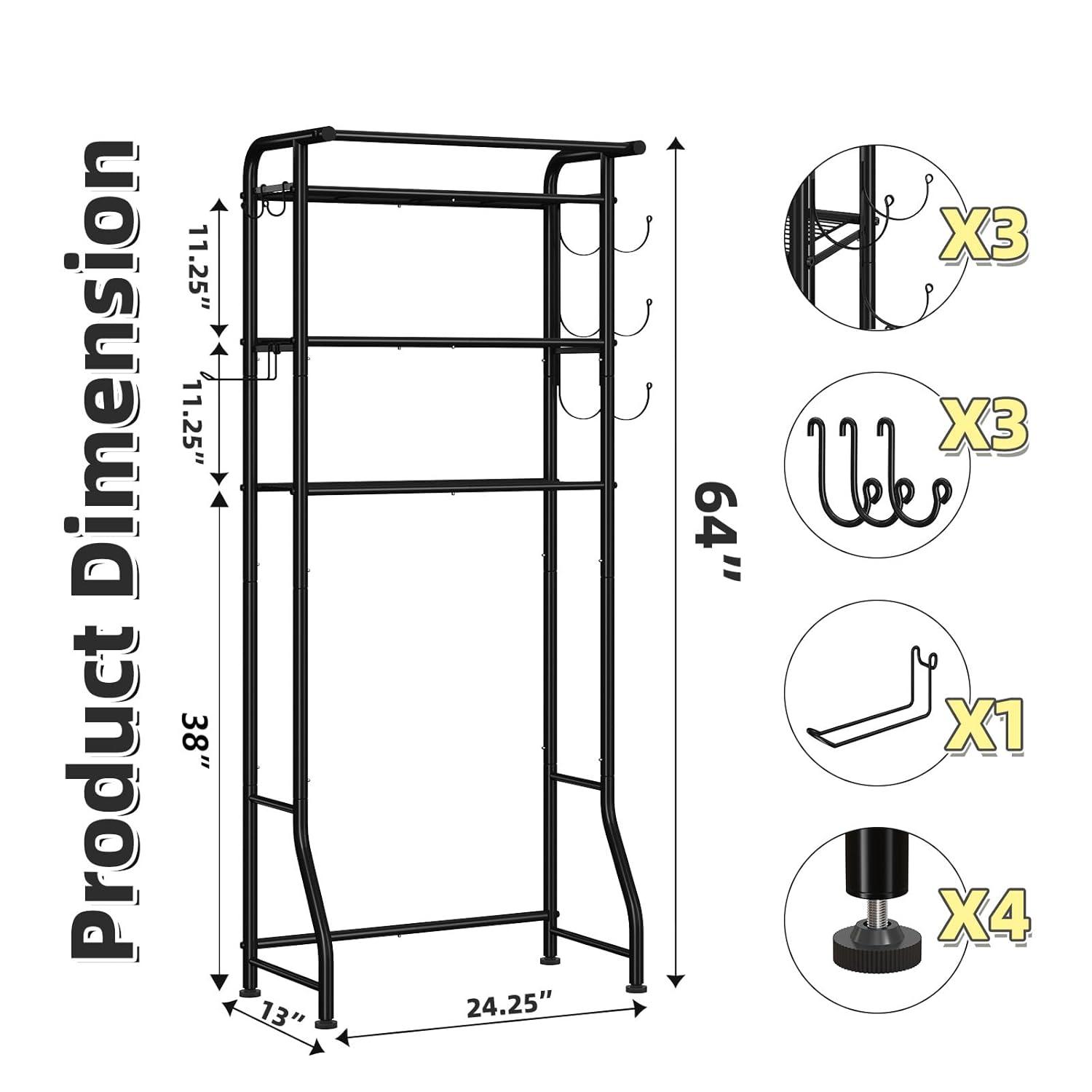 3 Tier Over The Toilet Rack, Shelf Bathroom, Bathroom Stand Organizer Space Saver, Black