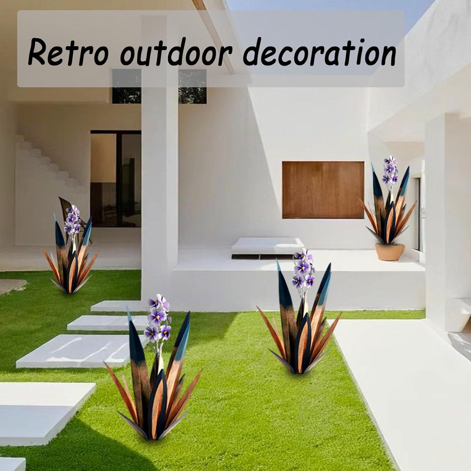 Metal Agave Plants, 2 Pack Big Tequila Rustic Sculpture, Rustic Metal Agave Plants Lawn Ornaments, for Yard Stakes, Garden Figurines, Outdoor Patio (2 PCS Colorful)