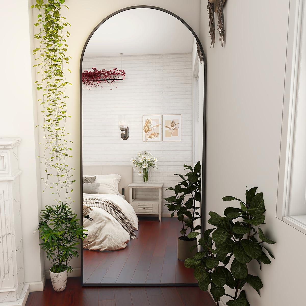 BEAUTYPEAK 71"x 26" Oversized Full Length Mirror Arch Standing Floor Mirror Full Body Mirror, Black
