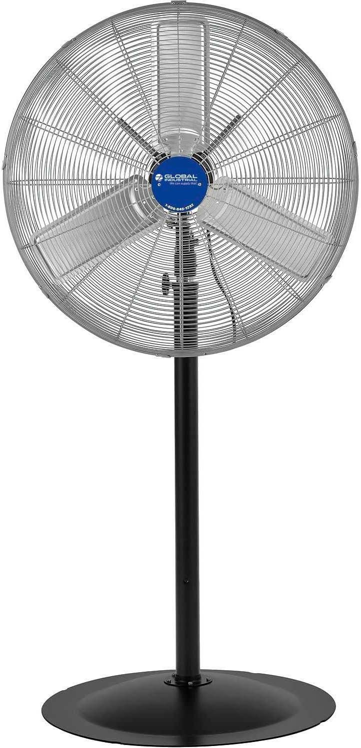 Industrial Black and Silver 30" Oscillating Pedestal Fan with Adjustable Height