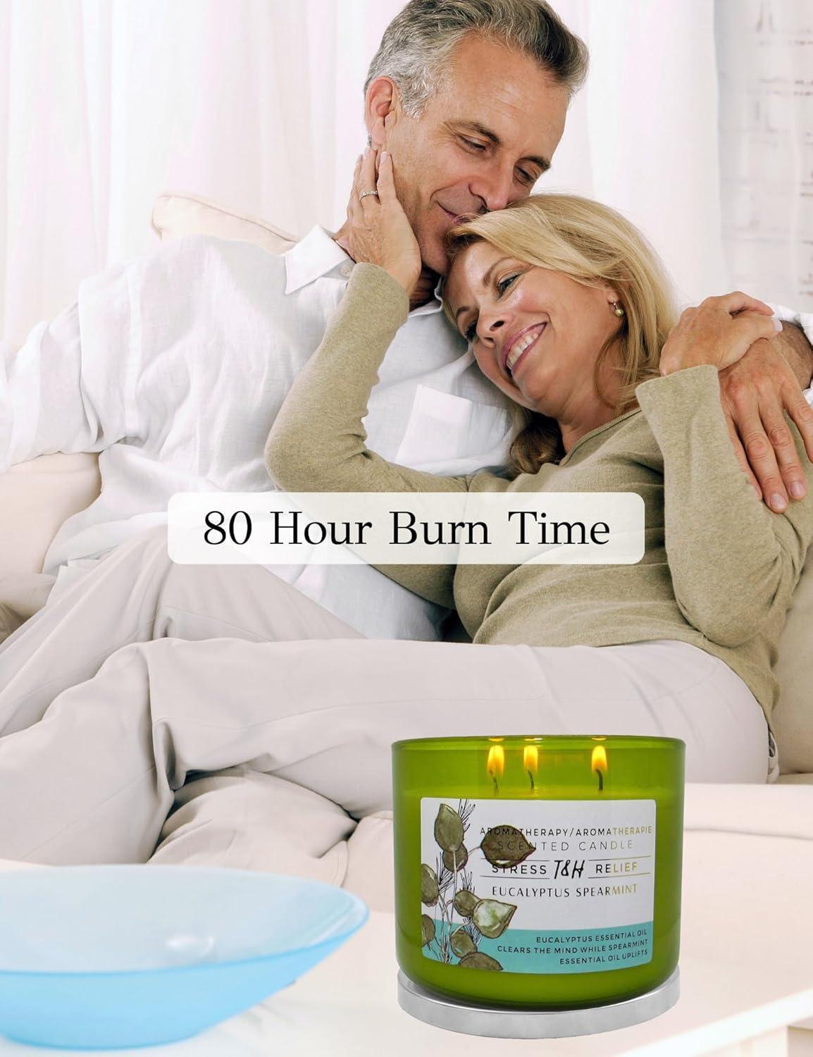 T&H Wholesalers Eucalyptus Spearmint Scented Soy Candle 3 Wick Aromatherapy Candle for Women and Men