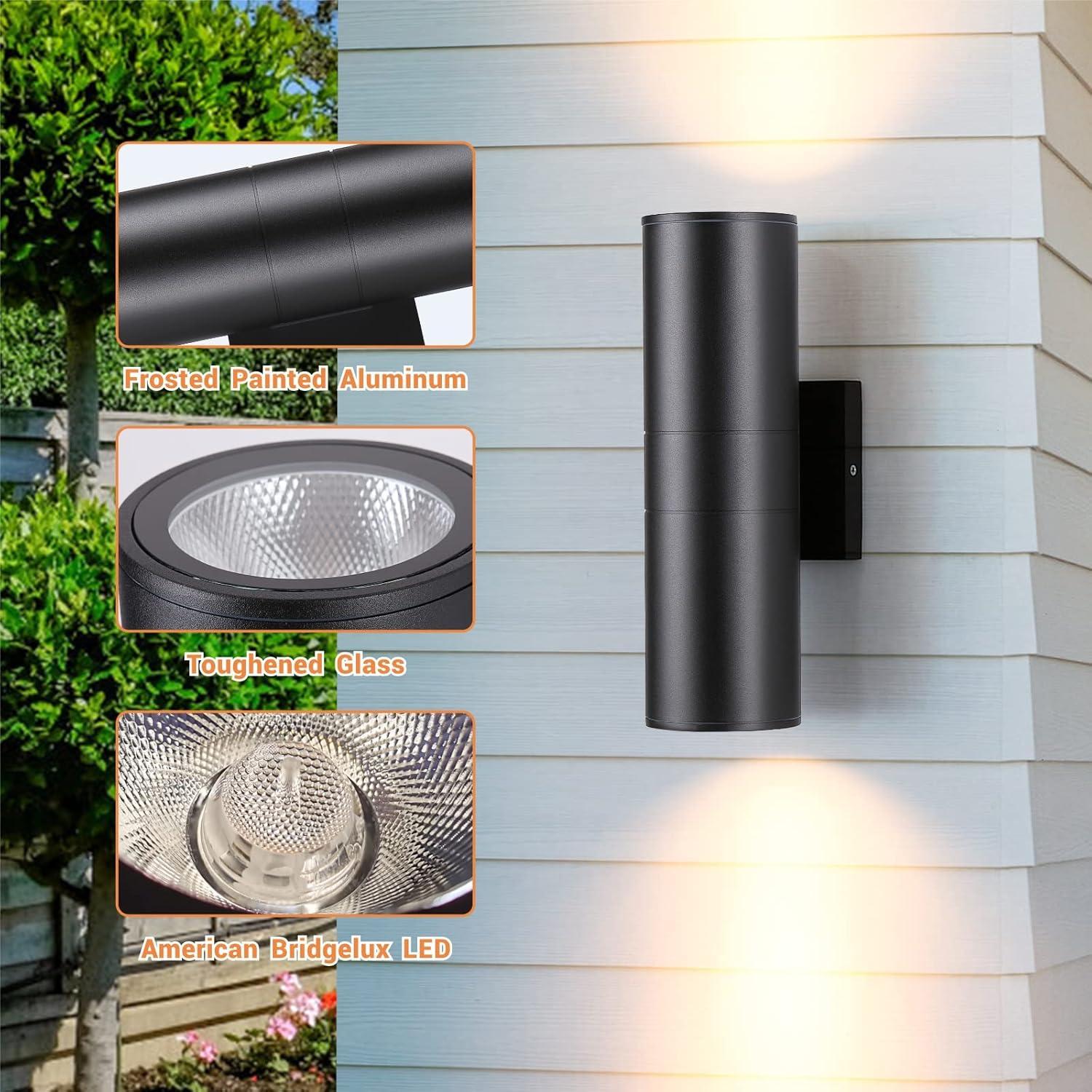 Black Aluminum Cylinder Outdoor Wall Sconce with LED Light