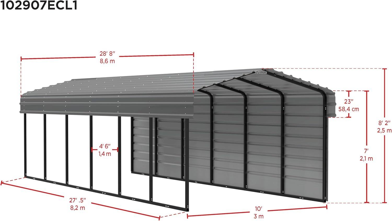 Arrow Arrow Steel Carport with 1 Side Wall Kit 10X29X7