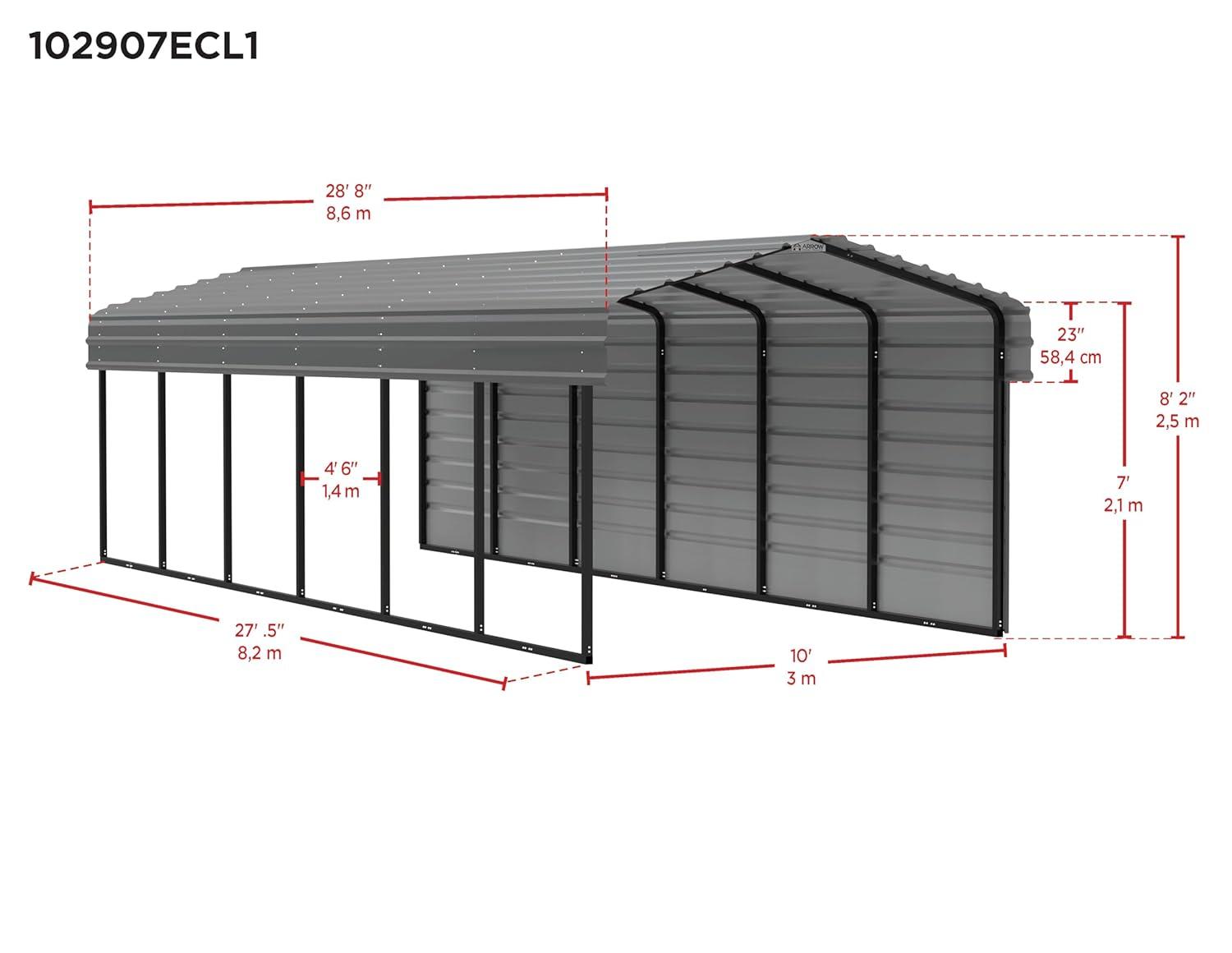 Arrow Arrow Steel Carport with 1 Side Wall Kit 10X29X7