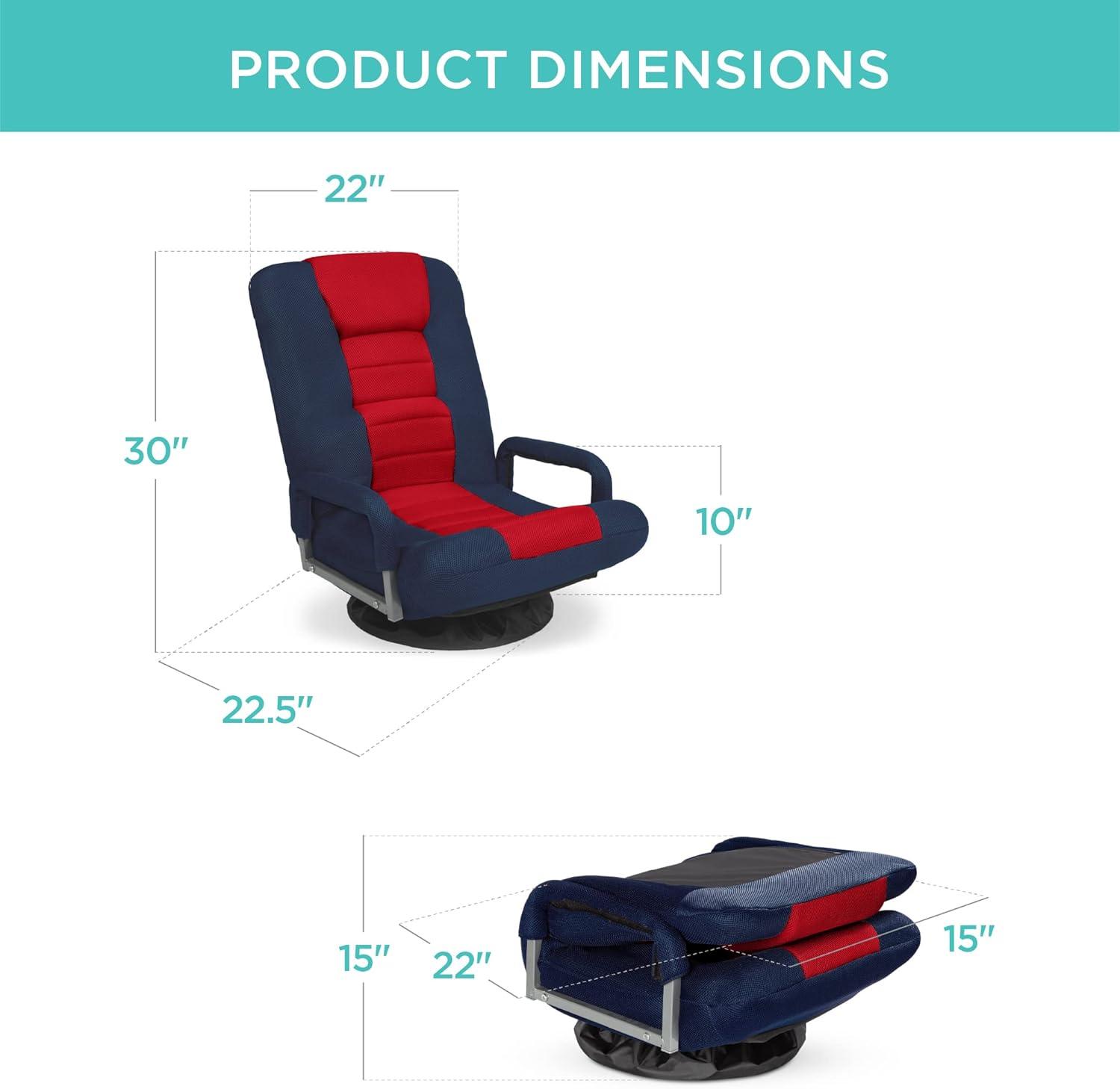 Best Choice Products 360-Degree Swivel Gaming Floor Chair w/ Armrest Handles, Foldable Adjustable Backrest - Blue/Red