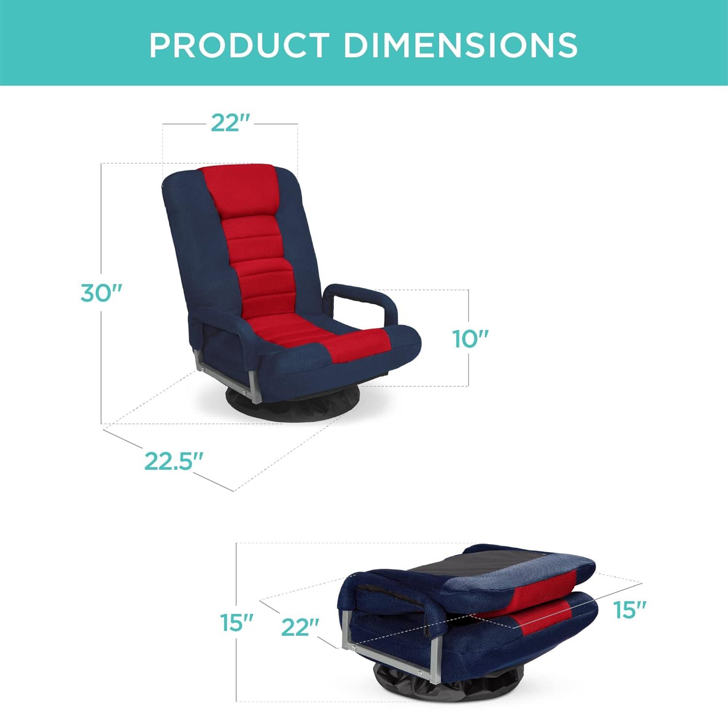 Best Choice Products 360-Degree Swivel Gaming Floor Chair w/ Armrest Handles, Foldable Adjustable Backrest - Blue/Red