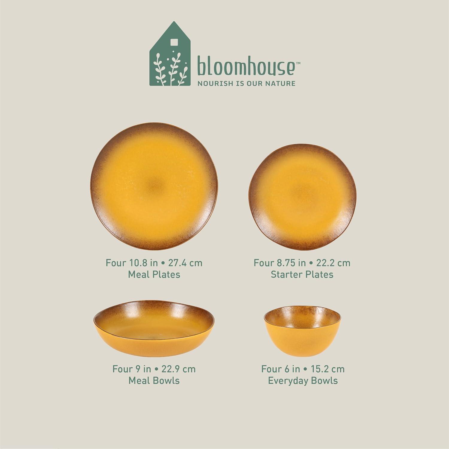 bloomhouse Palermo Sun 16 Piece Stoneware Reactive Glaze Plates and Bowls Dinnerware Set