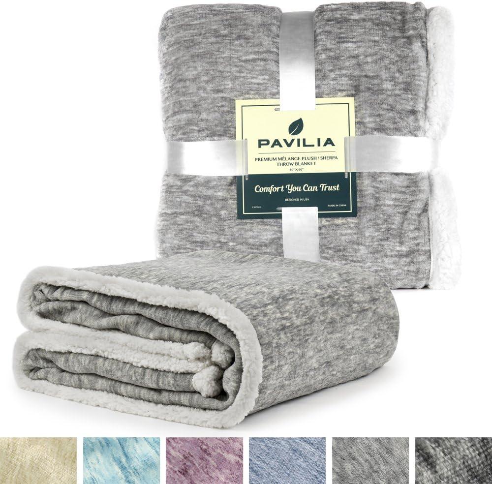 PAVILIA Soft Thick Fleece Flannel Ribbed Striped Throw Blanket, Luxury Fuzzy Plush Warm Cozy for Sofa Couch Bed