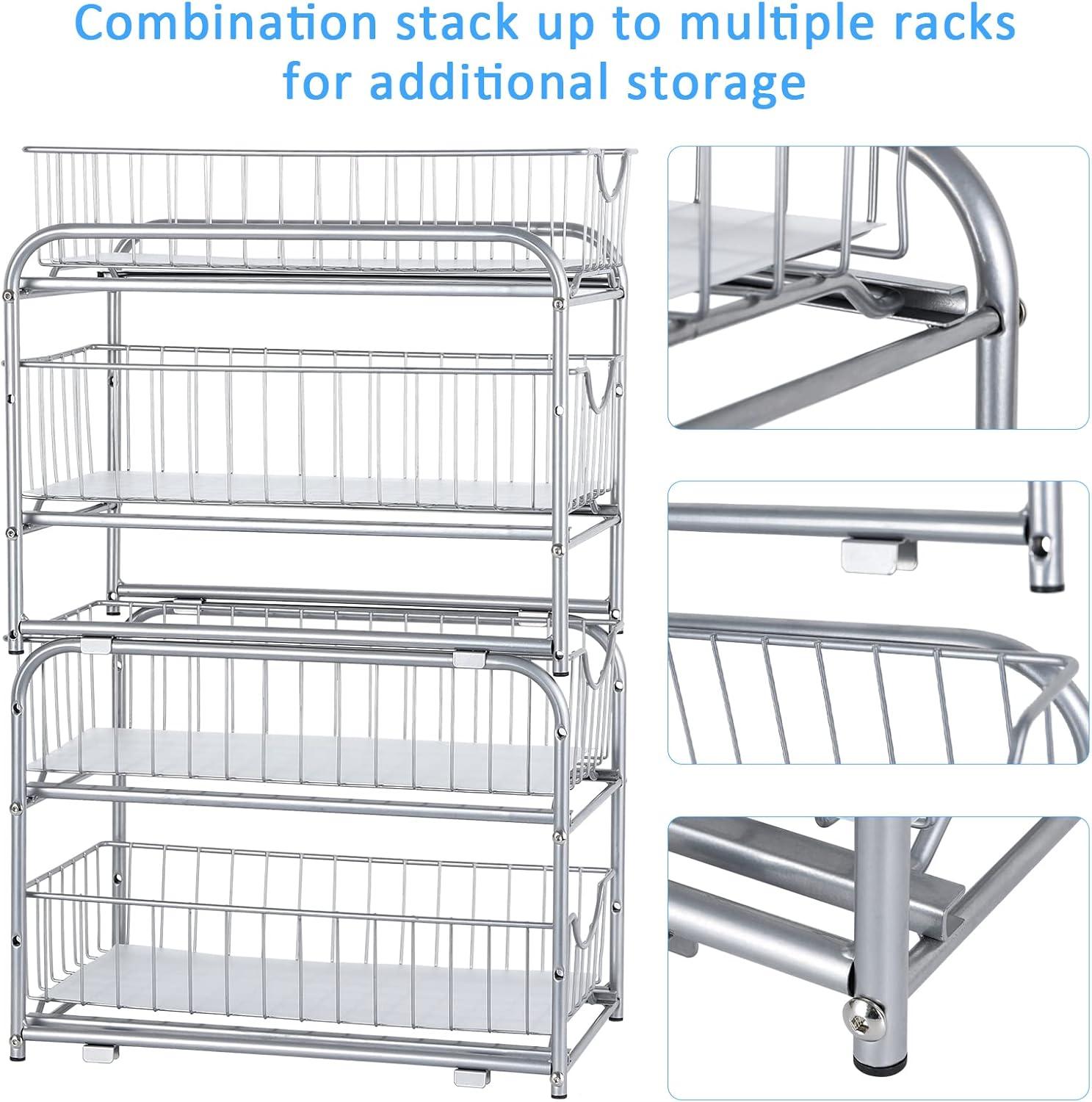 2-Tier Under Sink Storage Sliding Basket Organizer Drawer 2 Pack, Silver