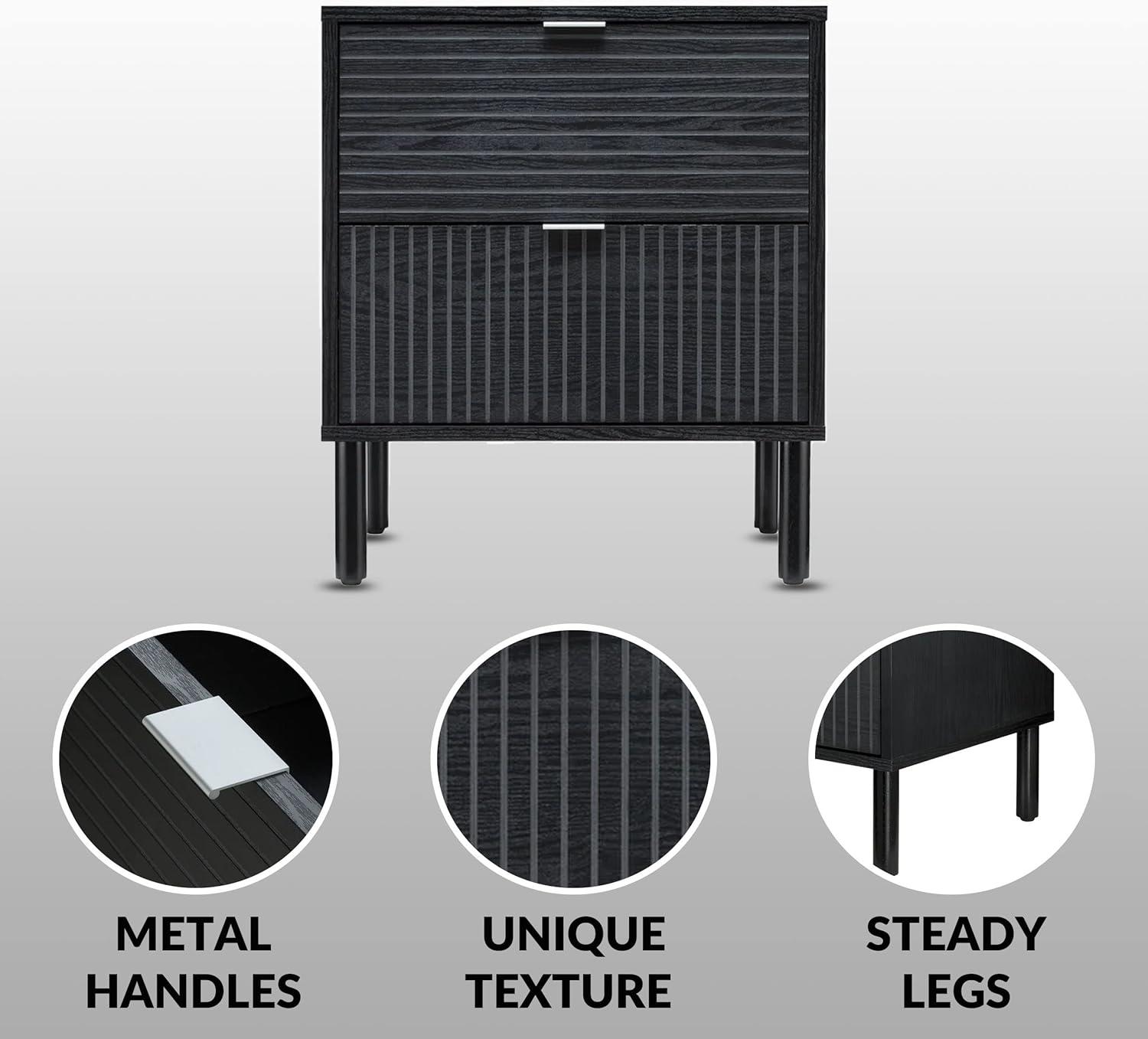 Sango Sango Merk 2-Drawer Solid Wood Nightstand, Drawers With Horizontal & Vertical Grooves