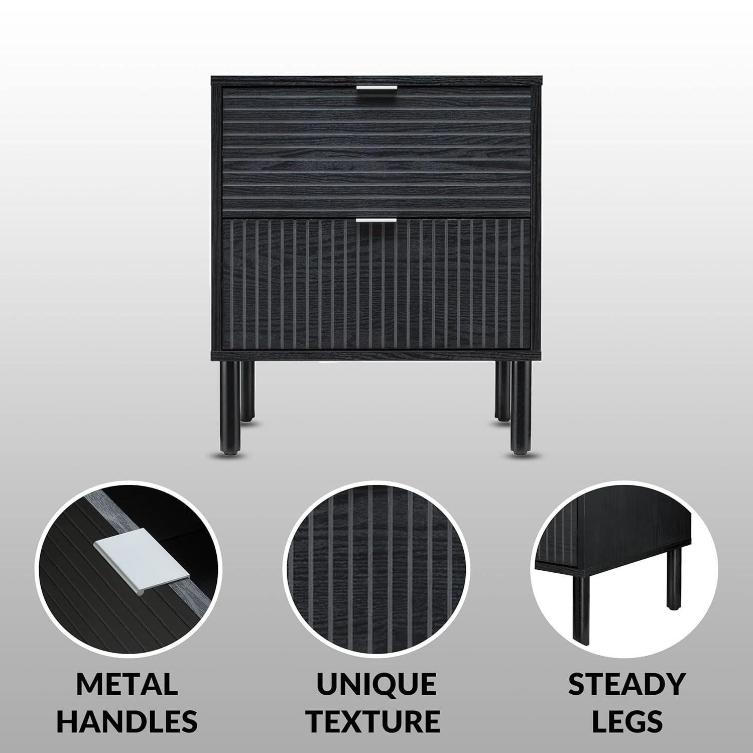 Sango Sango Merk 2-Drawer Solid Wood Nightstand, Drawers With Horizontal & Vertical Grooves