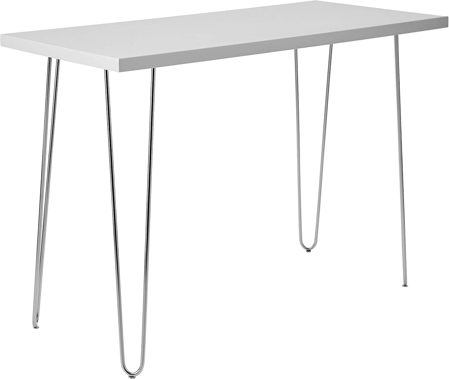 White Wood Writing Desk with Chrome Hairpin Legs, 42 Inch