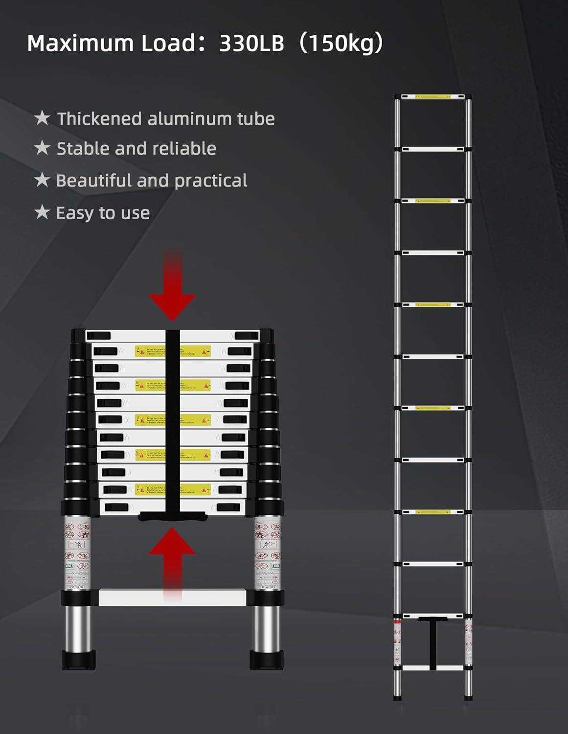 Telescoping Ladder,14.5 FT Multi-Purpose Collapsible Telescopic Extension Ladders, Aluminum telescoping Ladder for Indoor Or Outdoor, Heavy Duty 330 lbs Load