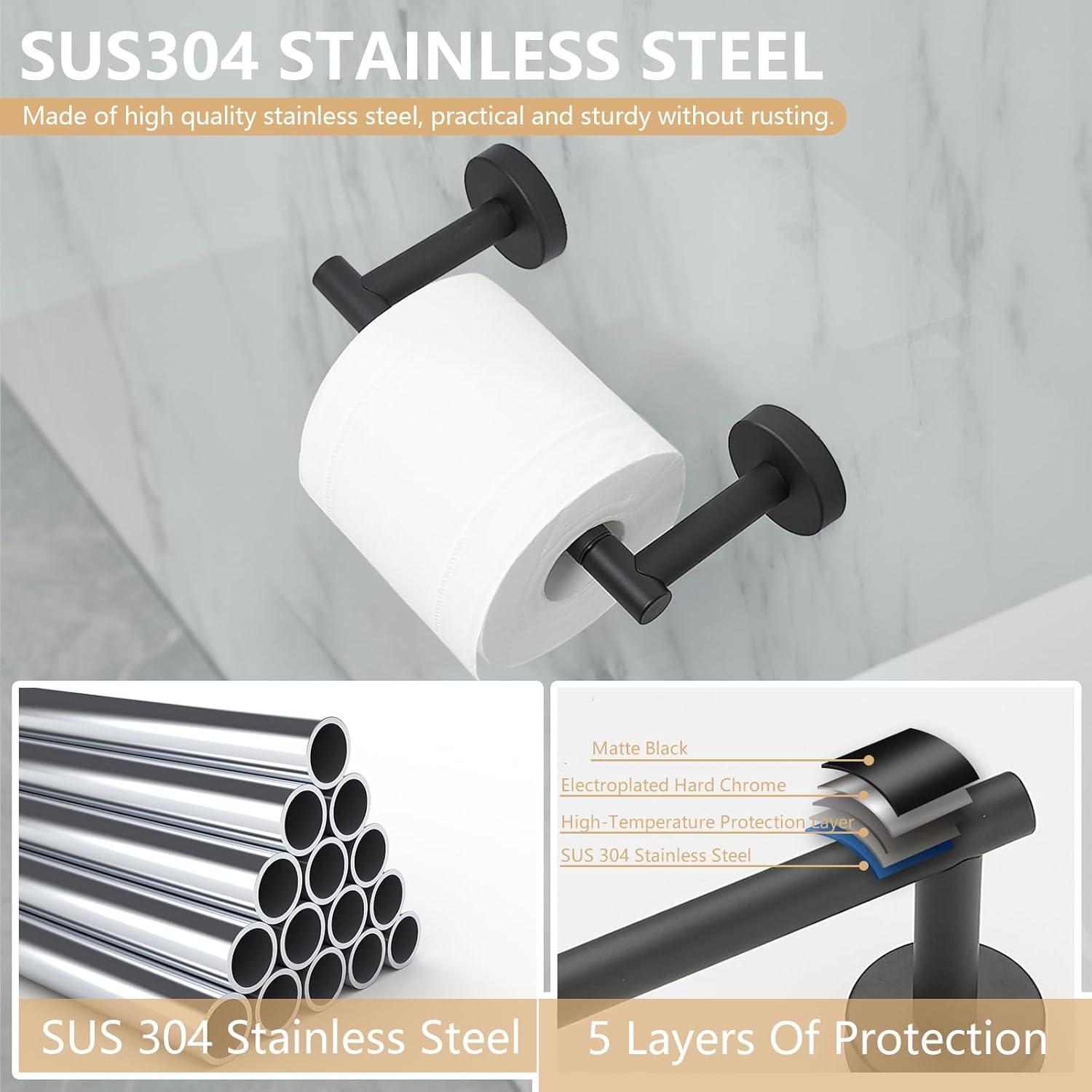 Matte Black Stainless Steel Wall Mounted Toilet Paper Holder