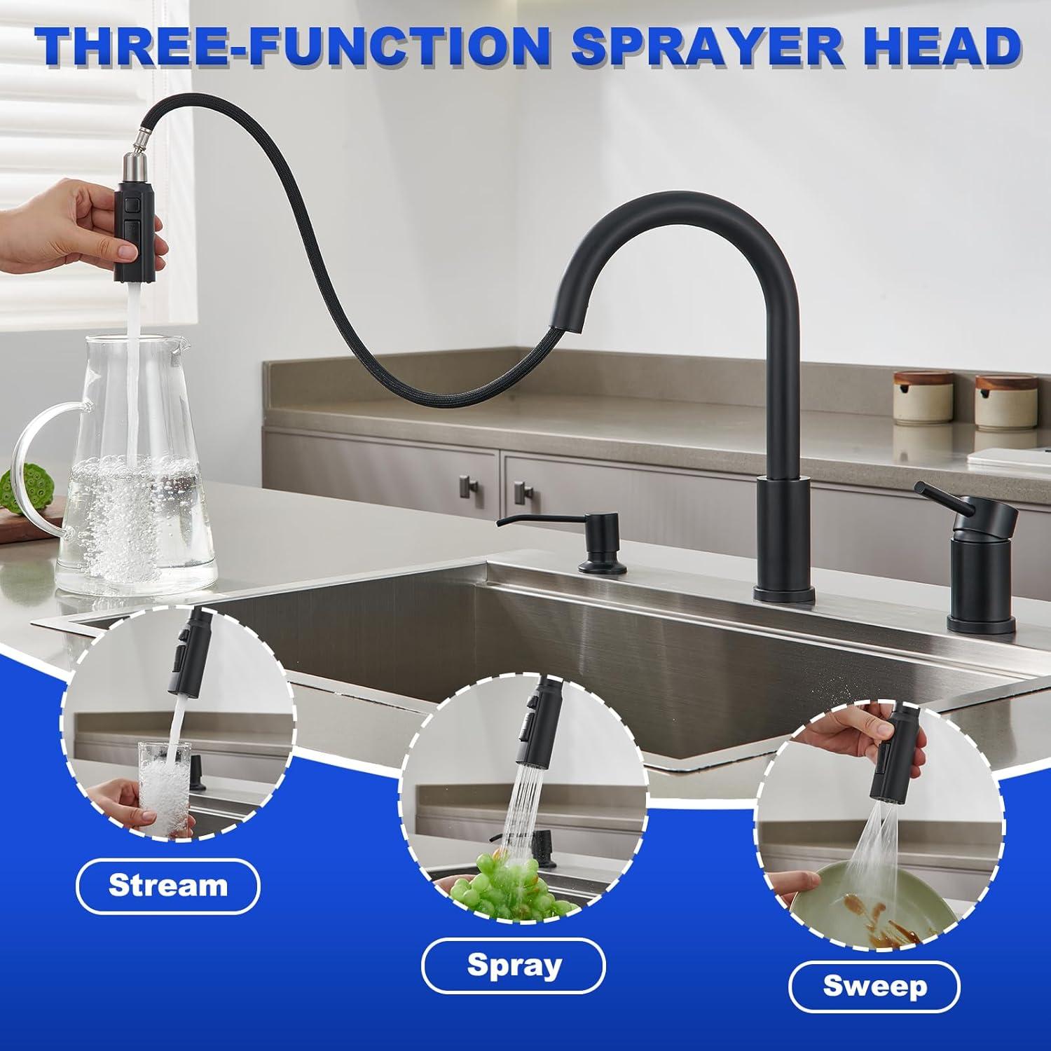 Kitchen Faucet with Pull Down Sprayer, Kitchen Sink Faucet, Single Handle Stainless Steel