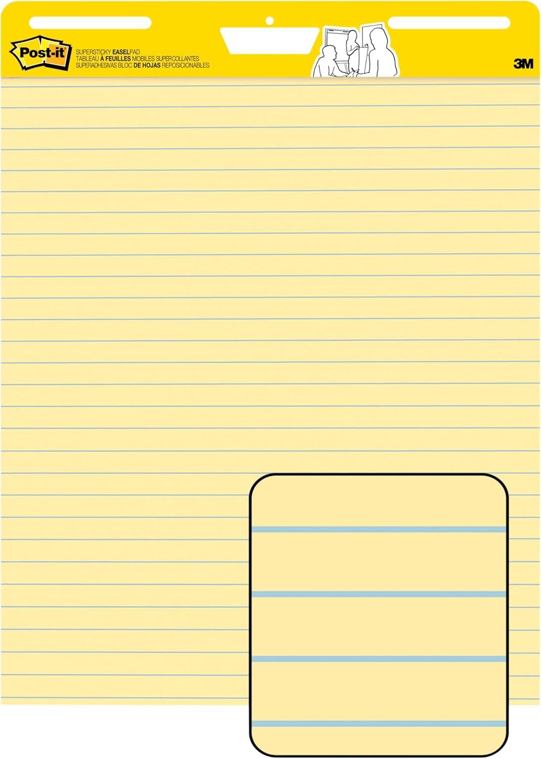 Postit-Vertical-Orientation Self-Stick Easel Pad Value Pack, Presentation Format (1.5" Rule), 25 x 30, Yellow, 30 Sheets, 4/Carton