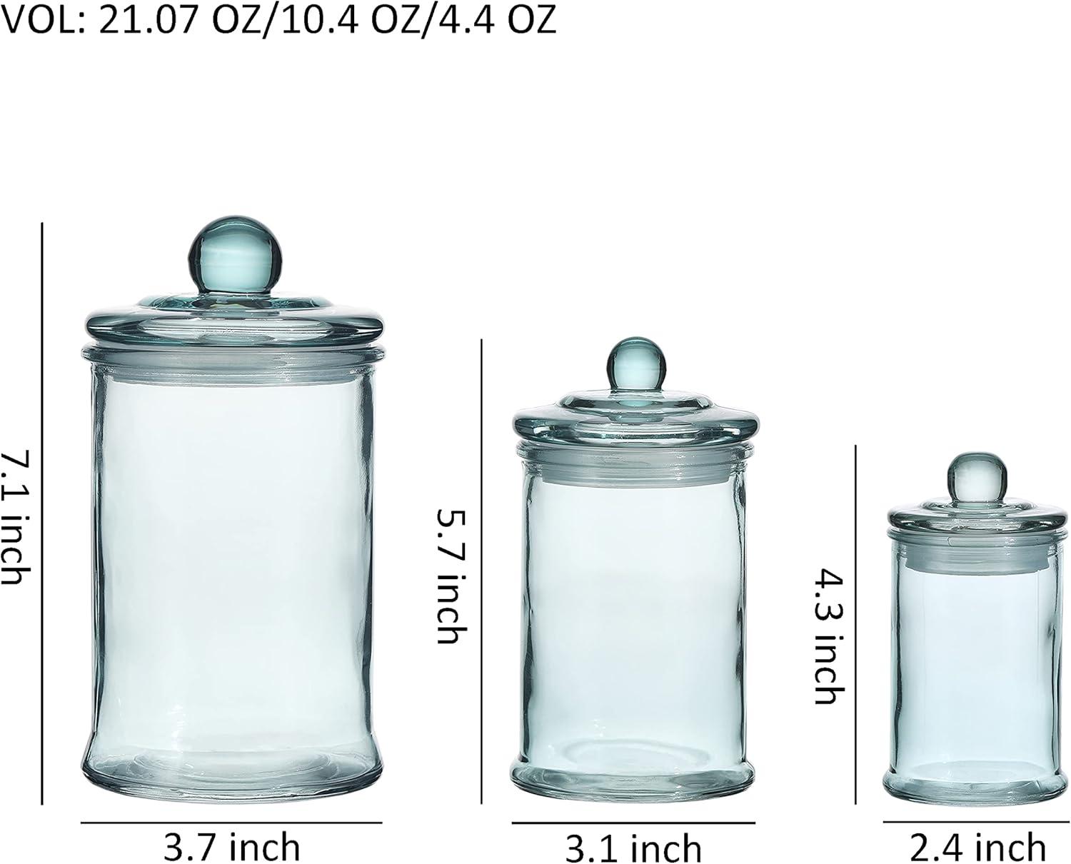 Set of 3 Blue Glass Apothecary Storage Jars