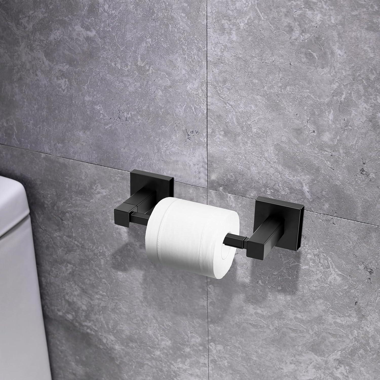 Double Post Pivoting Modern Square Toilet Paper Holder by RUACQ, Matte Black, Wall Mounted