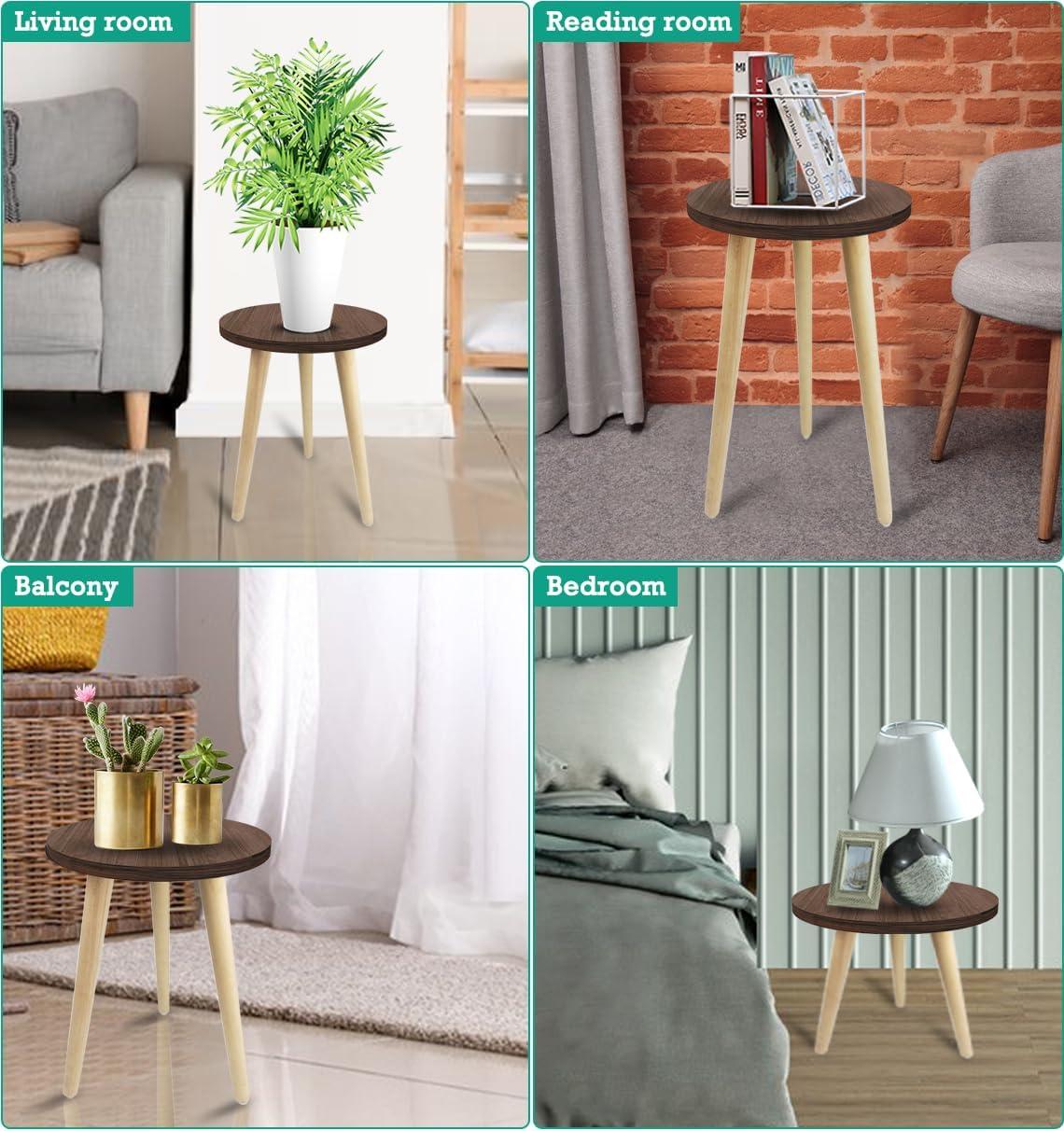 18IN Tall Plant Stand Holder for Indoor Planters, Mid Century Small Round Wood Table for Living Room Corner Floor