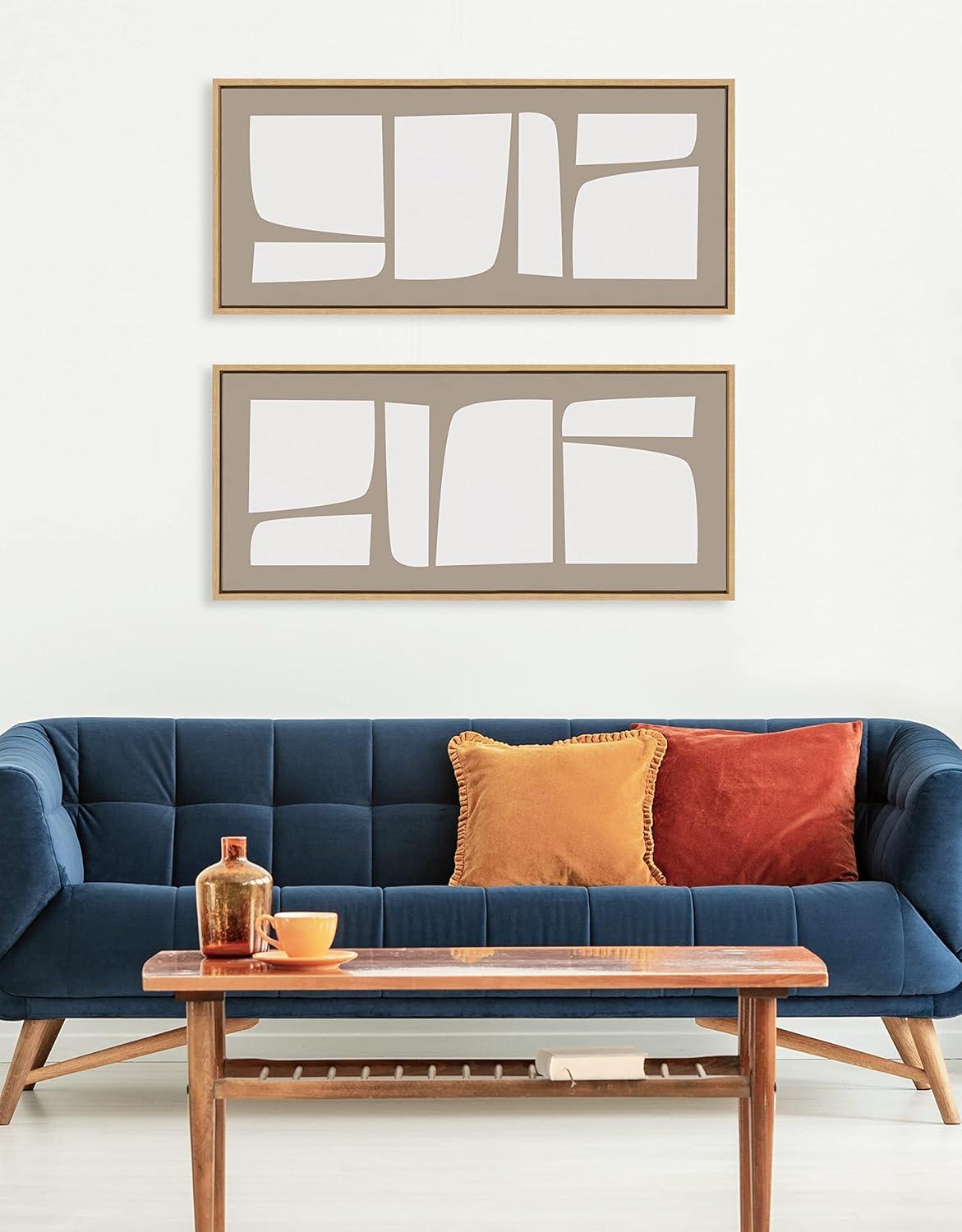 Neutral Abstract Shapes Canvas Wall Art with Natural Frame