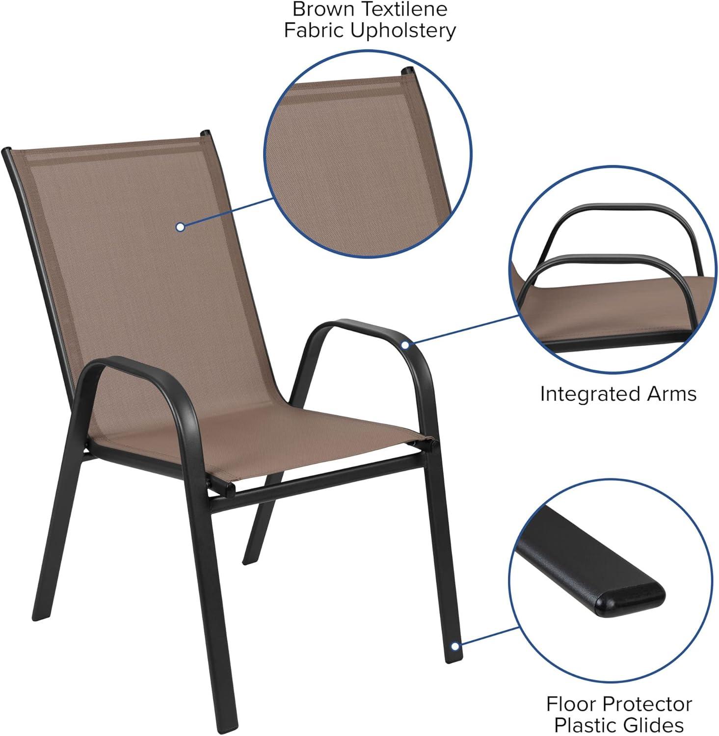 Flash Furniture Brazos Series 7-Piece Outdoor Rippled Glass Patio Table Set with 6 Chairs, Brown