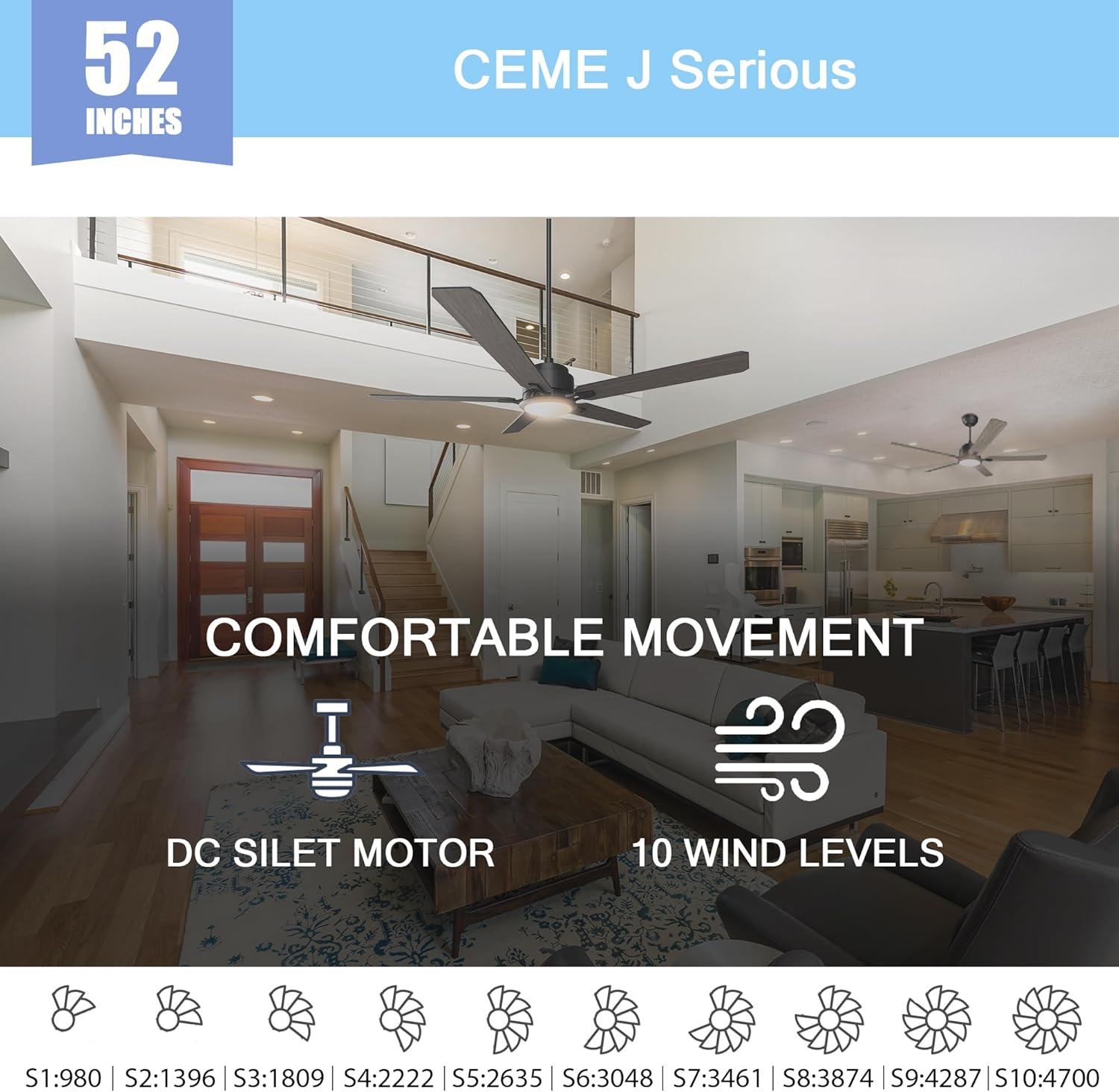 52" 5 Baldes Smart Wifi Ceiling Fan with Remote and Dimmable LED Light Dark Wood