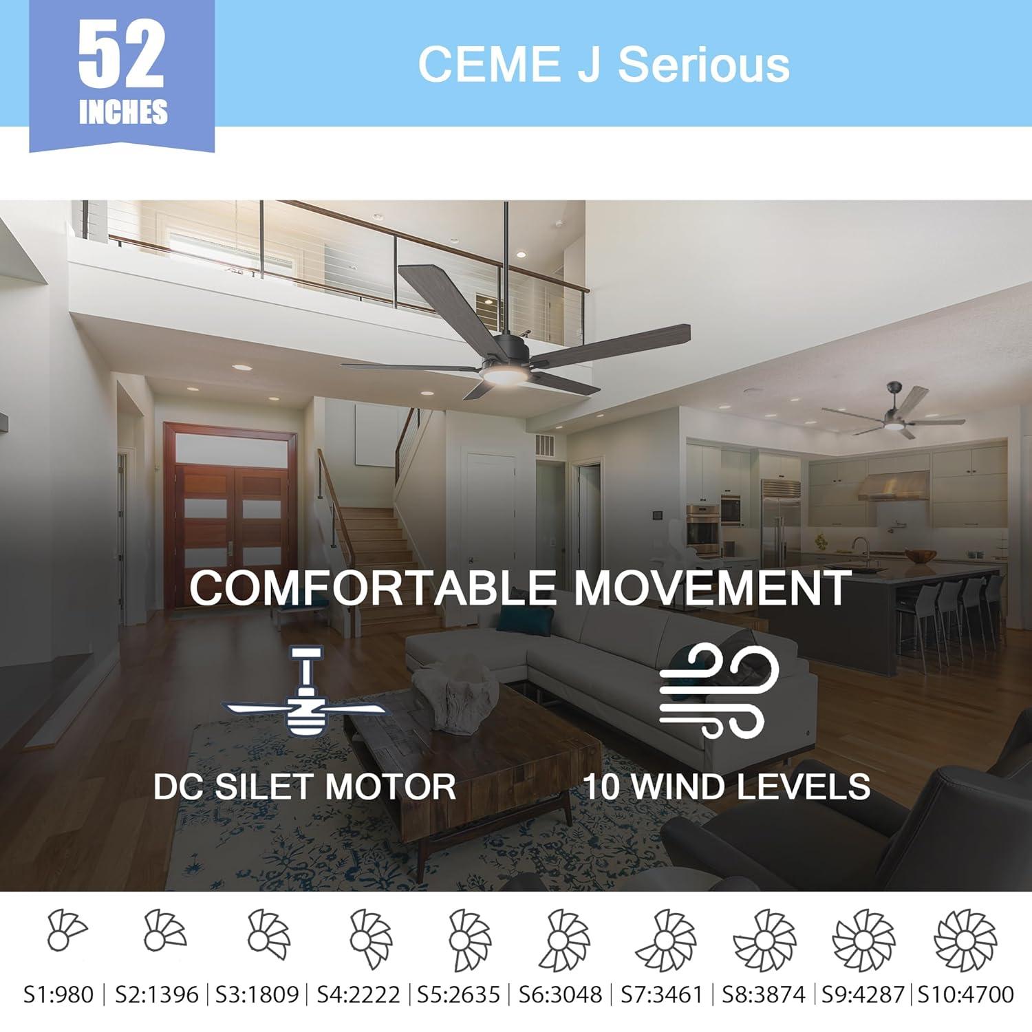 52" 5 Baldes Smart Wifi Ceiling Fan with Remote and Dimmable LED Light Dark Wood
