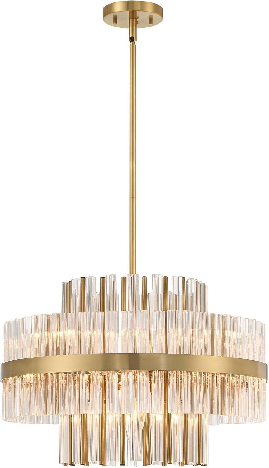 Possini Euro Design Jenna Soft Gold Chandelier 20" Wide Modern 2-Tier Clear Crystals 8-Light Fixture for Dining Room House Foyer