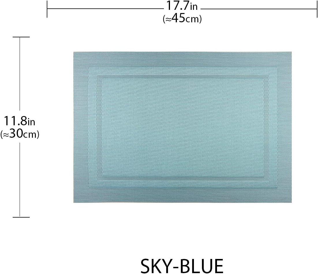 pigchcy Placemats, Heat Insulation Non Slip Plastic Placemats, Washable Easy to Clean Woven Vinyl Kitchen Stain Resistant Placemats for Dining Table Set of 6 (Sky Blue)