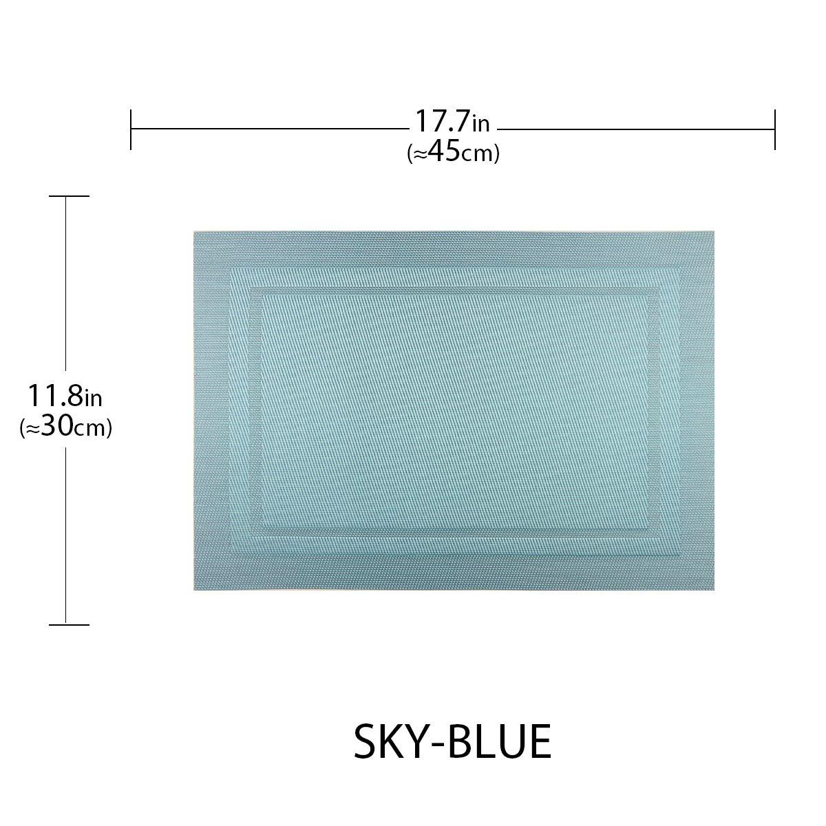 PIGCHCY Heat Insulation Non Slip Plastic Placemats,Washable Easy to Clean Woven Vinyl Kitchen Stain Resistant Placemats for Dining Table Set of 6 (Sky Blue)