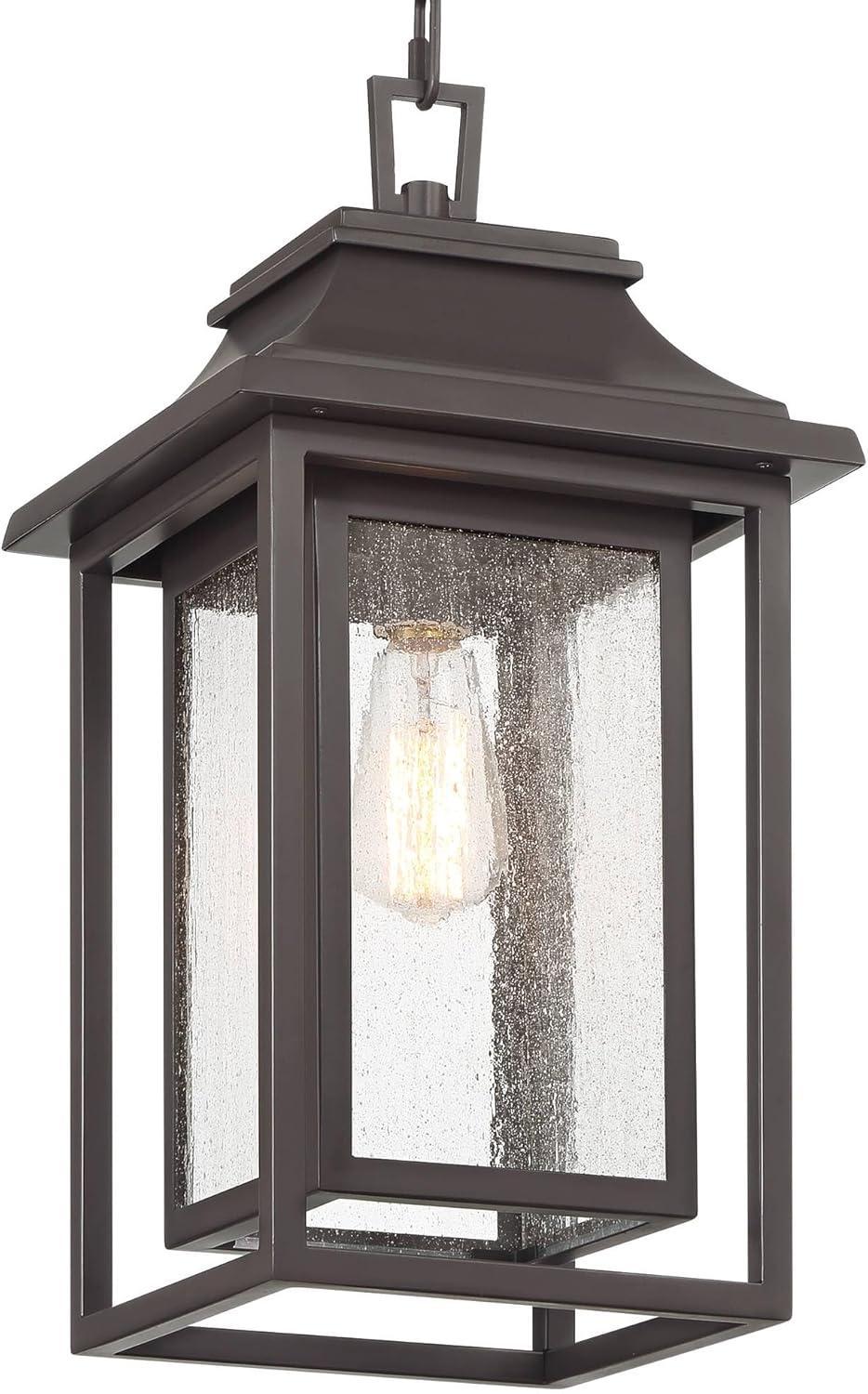 John Timberland Cecile 19 1/4" High Modern Box Lantern Outdoor Pendant Light Fixture Ceiling Porch House Hanging Brown Bronze Finish Clear Glass Shade