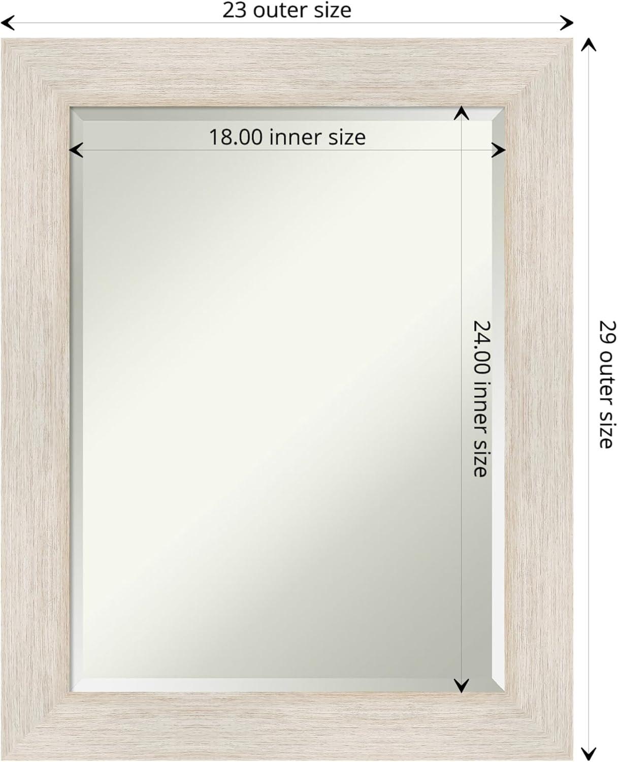 Amanti Art Beveled Wood Bathroom Wall Mirror - Hardwood Whitewash Frame - Hardwood White Wash Outer Size: 23 x 29 in