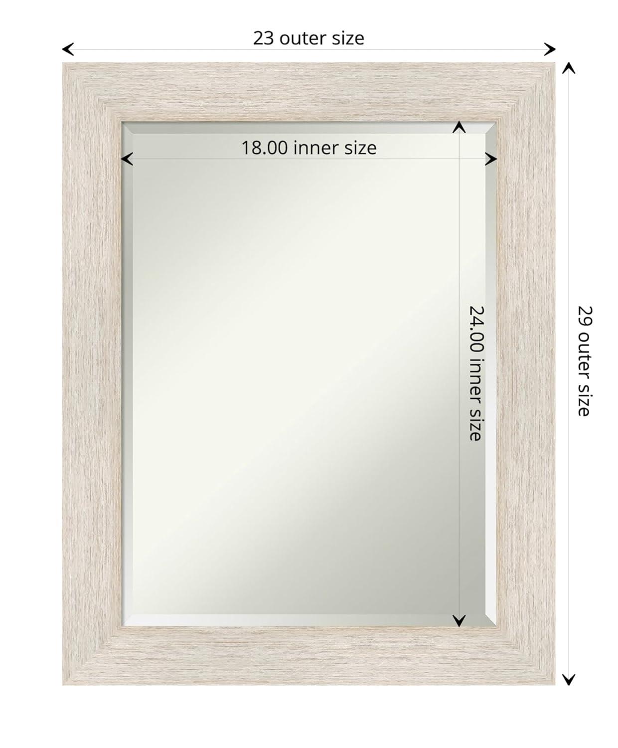 Amanti Art Beveled Wood Bathroom Wall Mirror - Hardwood Whitewash Frame - Hardwood White Wash Outer Size: 23 x 29 in
